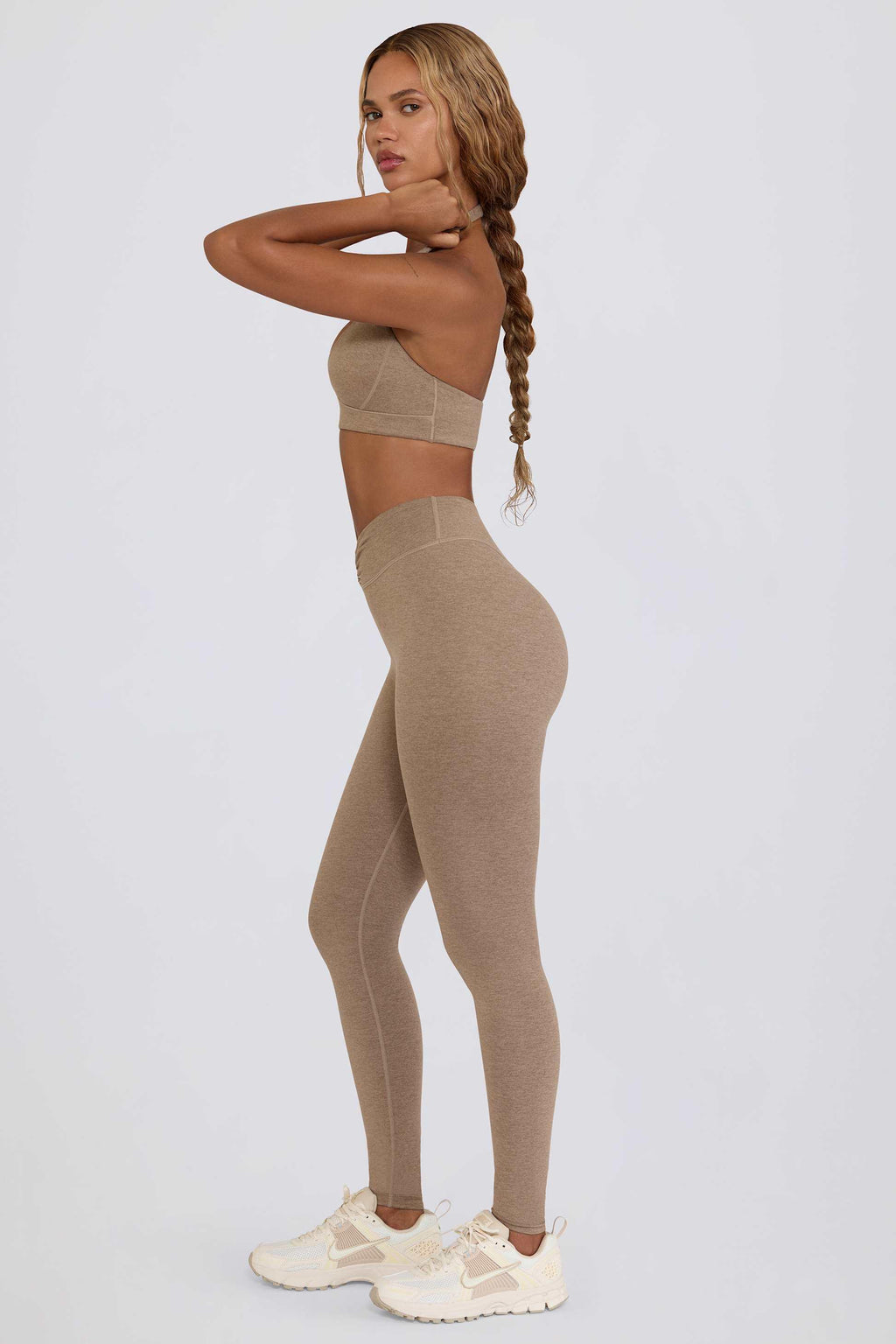 Brushed Jersey Ruched Mid-rise Leggings In Mocha Marl