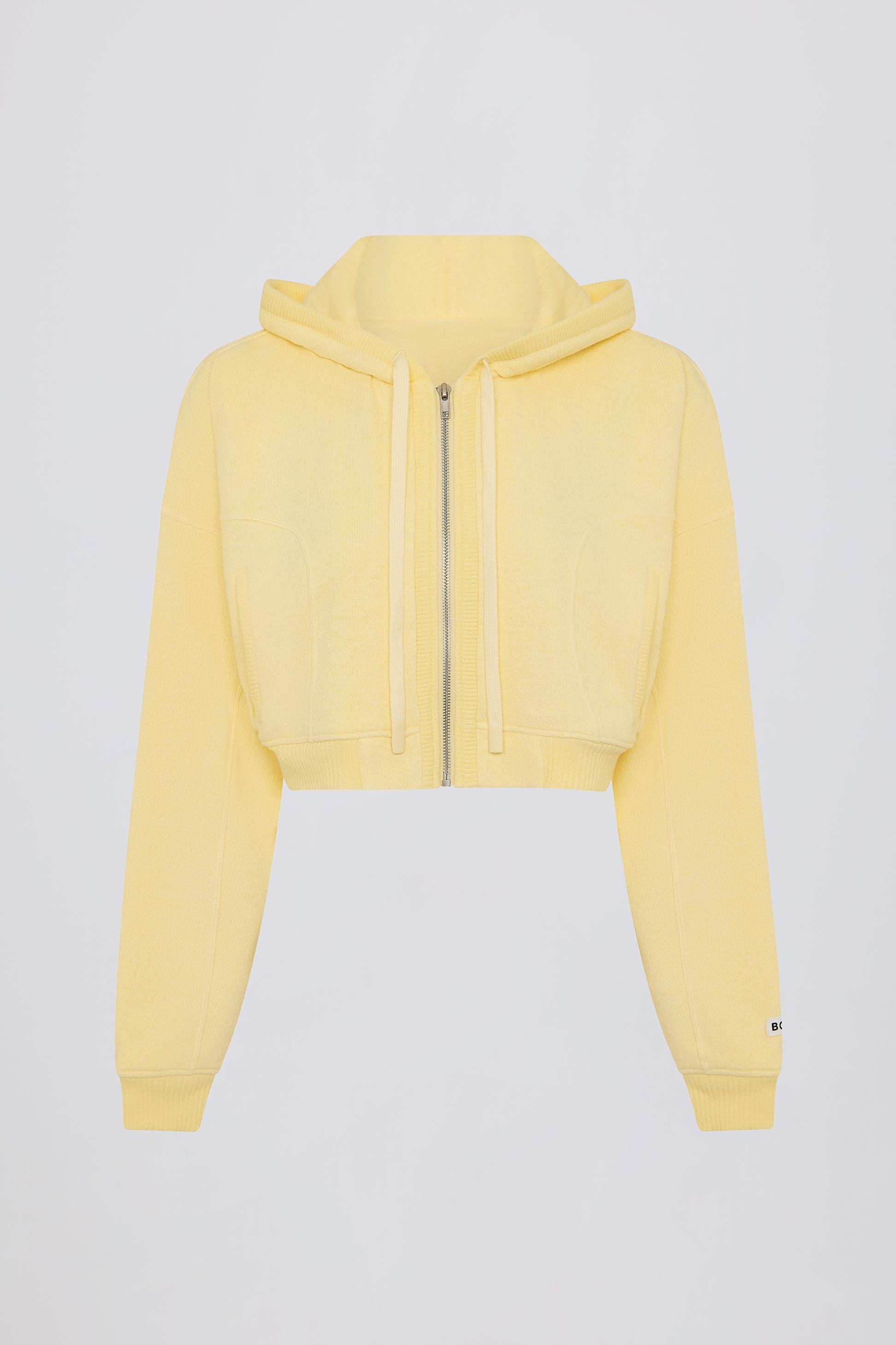 Terry Cotton Zip-up Cropped Hoodie In Lemon