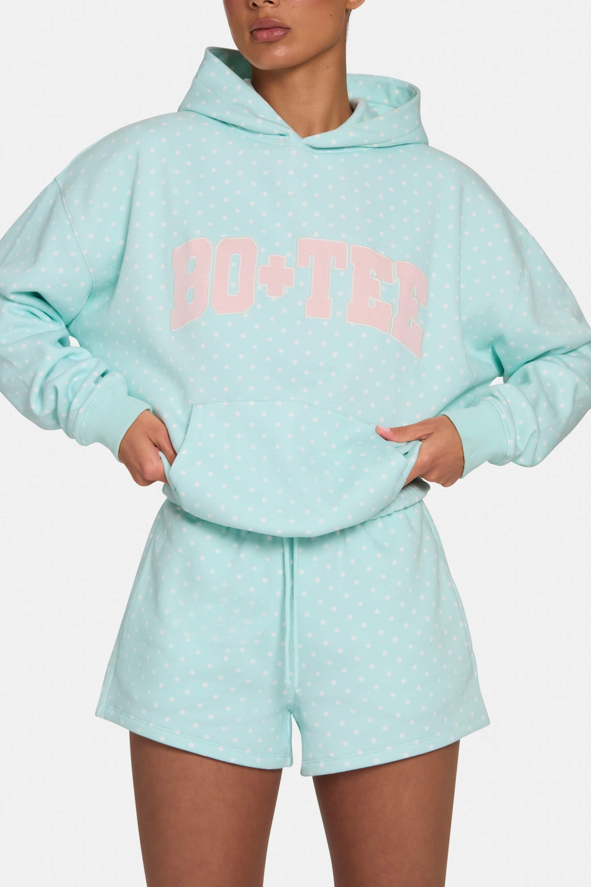 Oversized Applique Hoodie In Peppermint Polka Dot