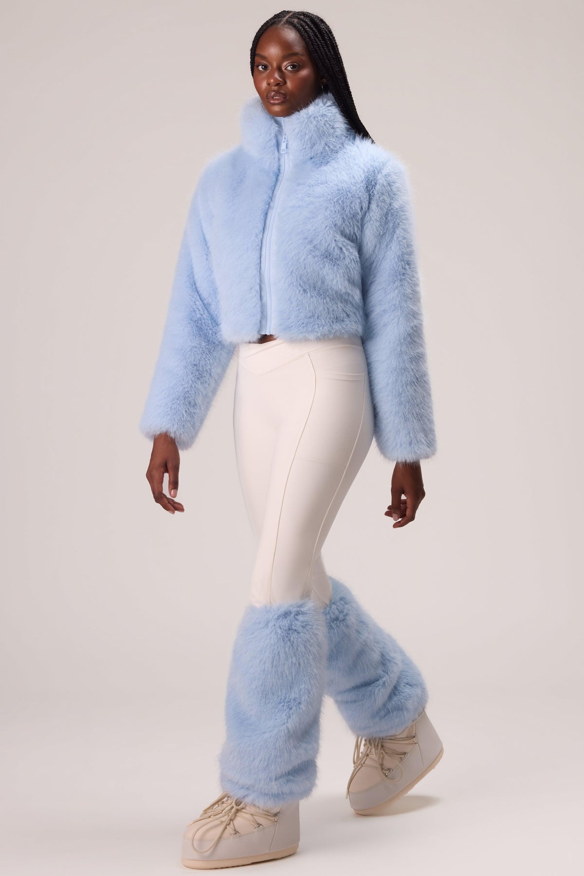 Faux Fur Boot Covers In Powder Blue