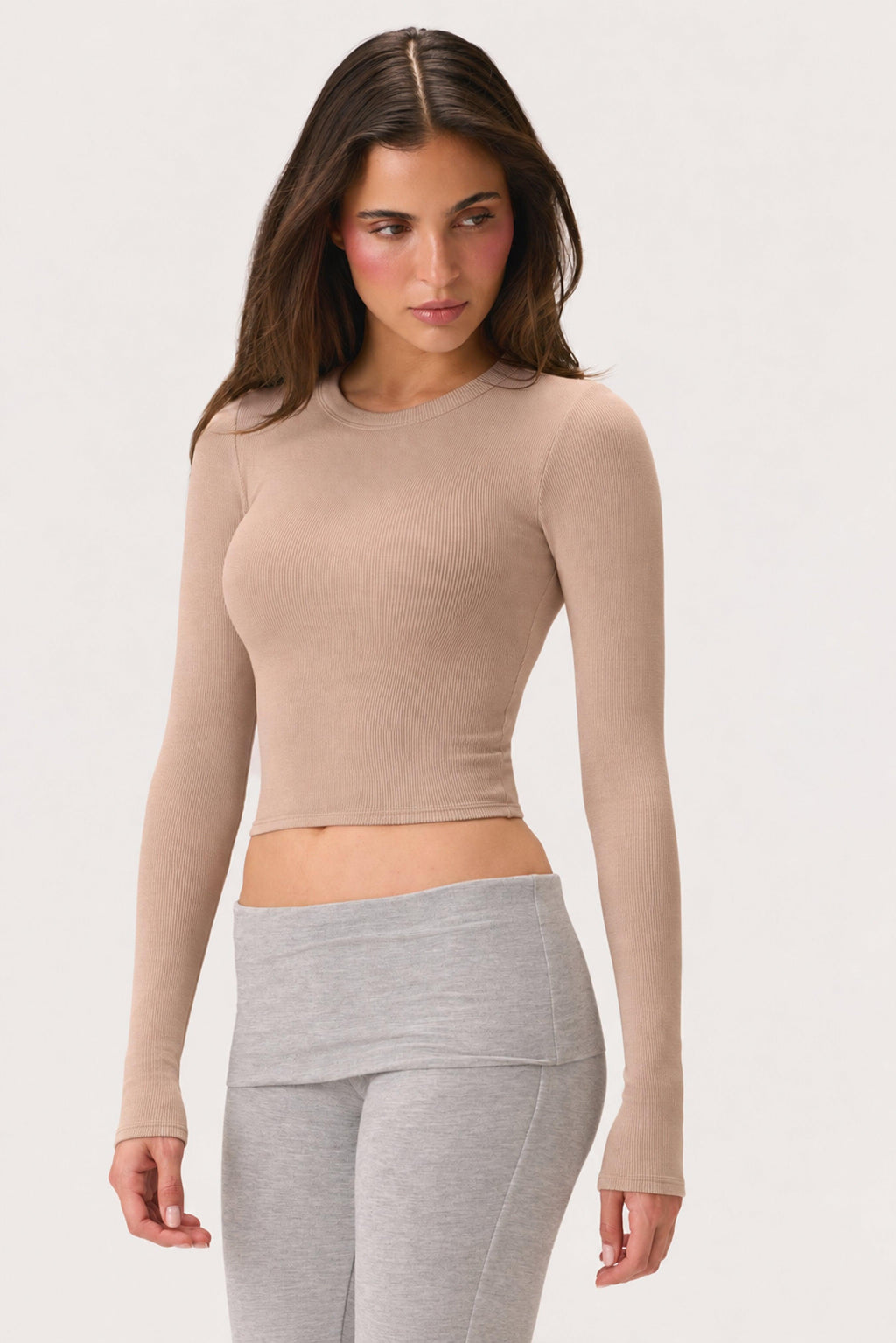 Buttercloud™ Long-sleeve Crop Top In Oatmeal