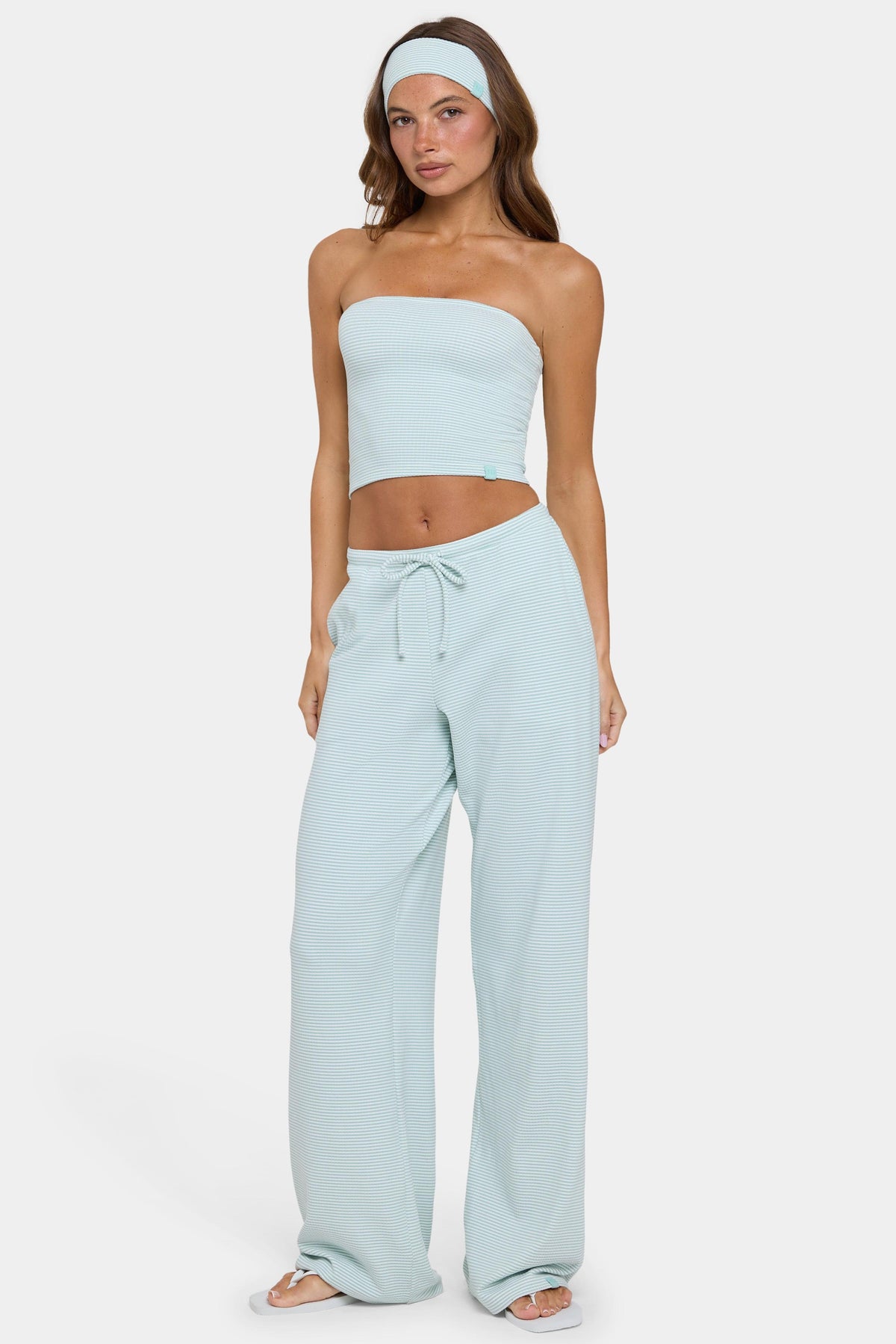 Ribbed Jersey Low-rise Trousers In Mint Stripe