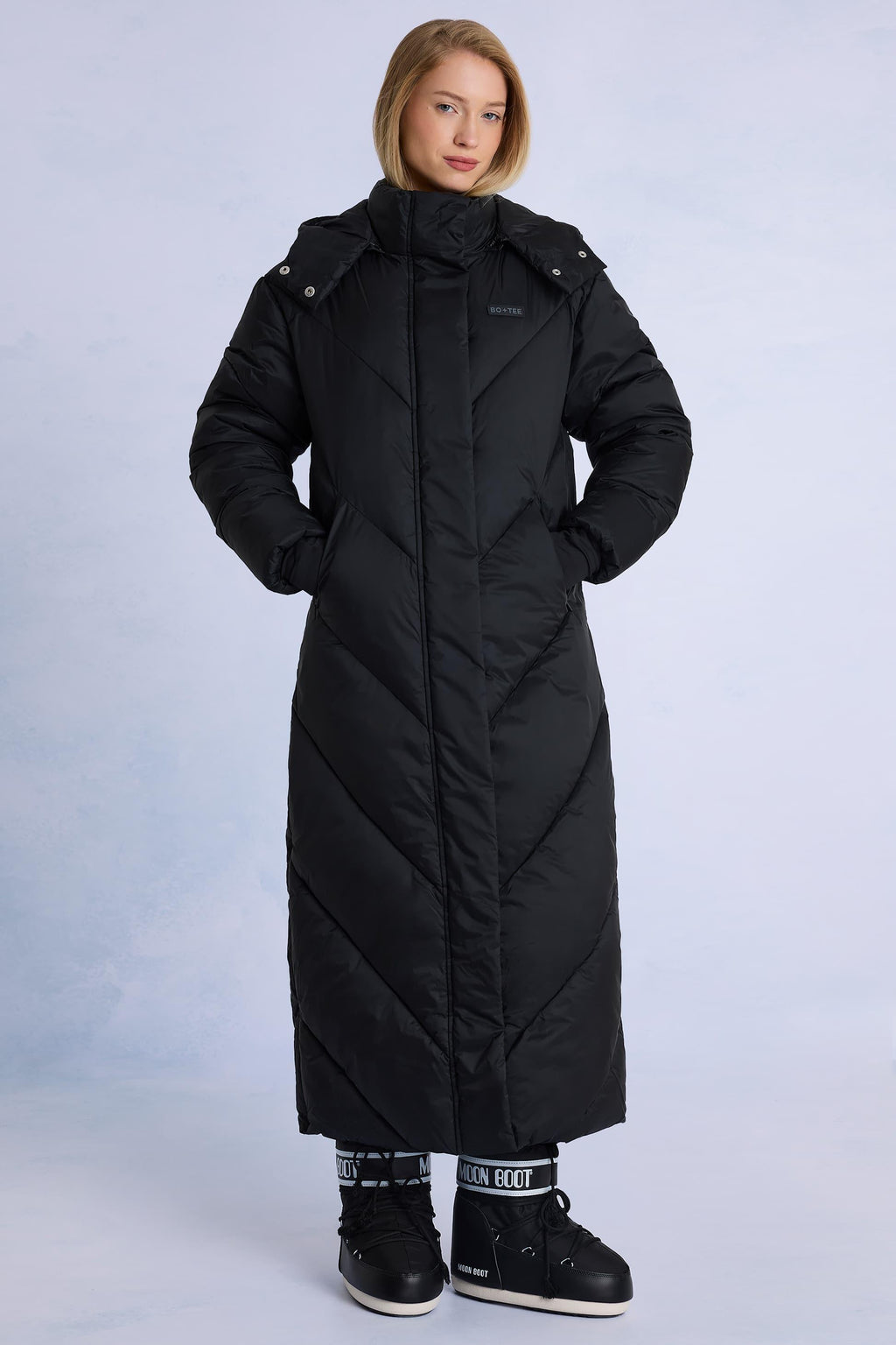 Waterproof Hooded Long Parka Coat In Black