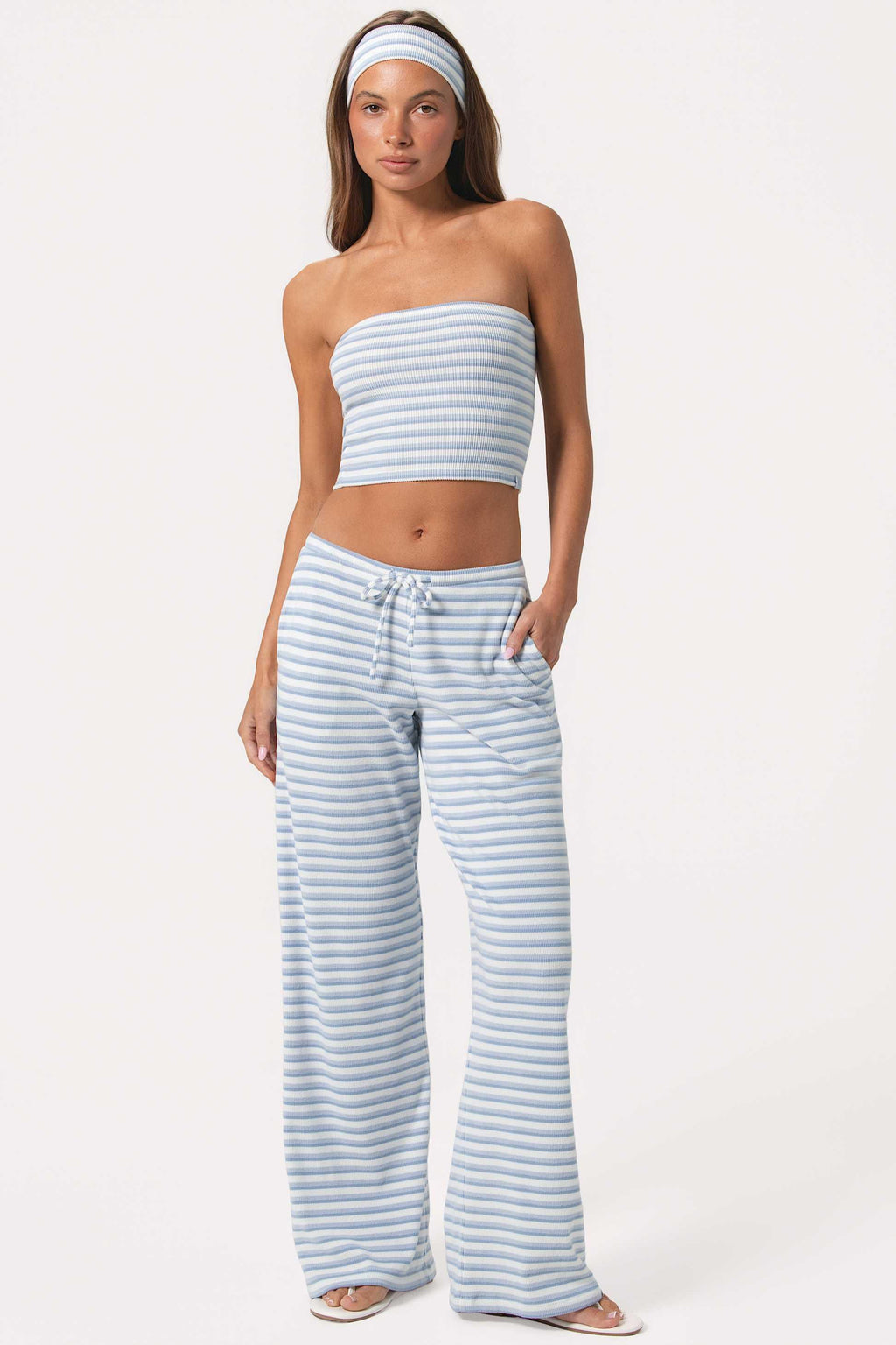 Ribbed Jersey Bandeau Top In Blue Stripe