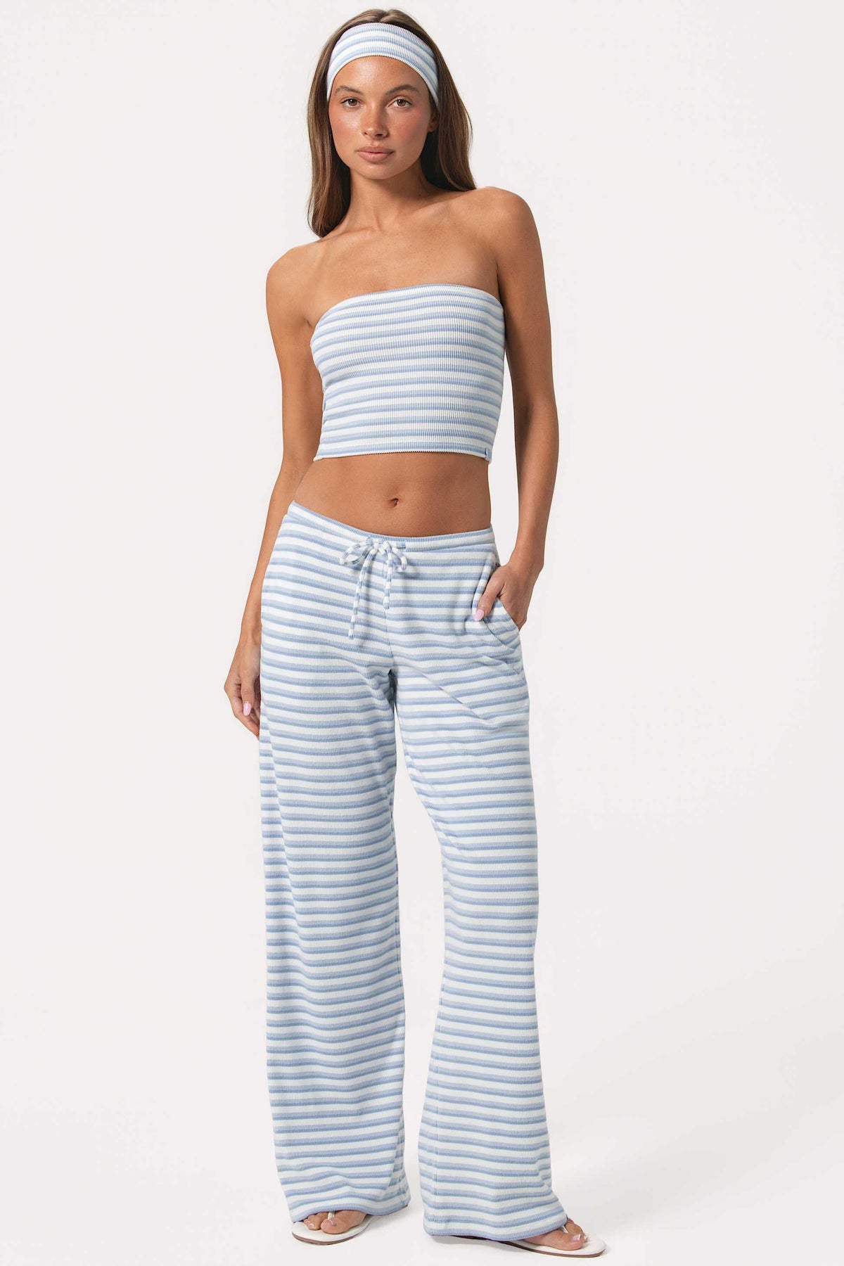 Ribbed Jersey Bandeau Top In Blue Stripe
