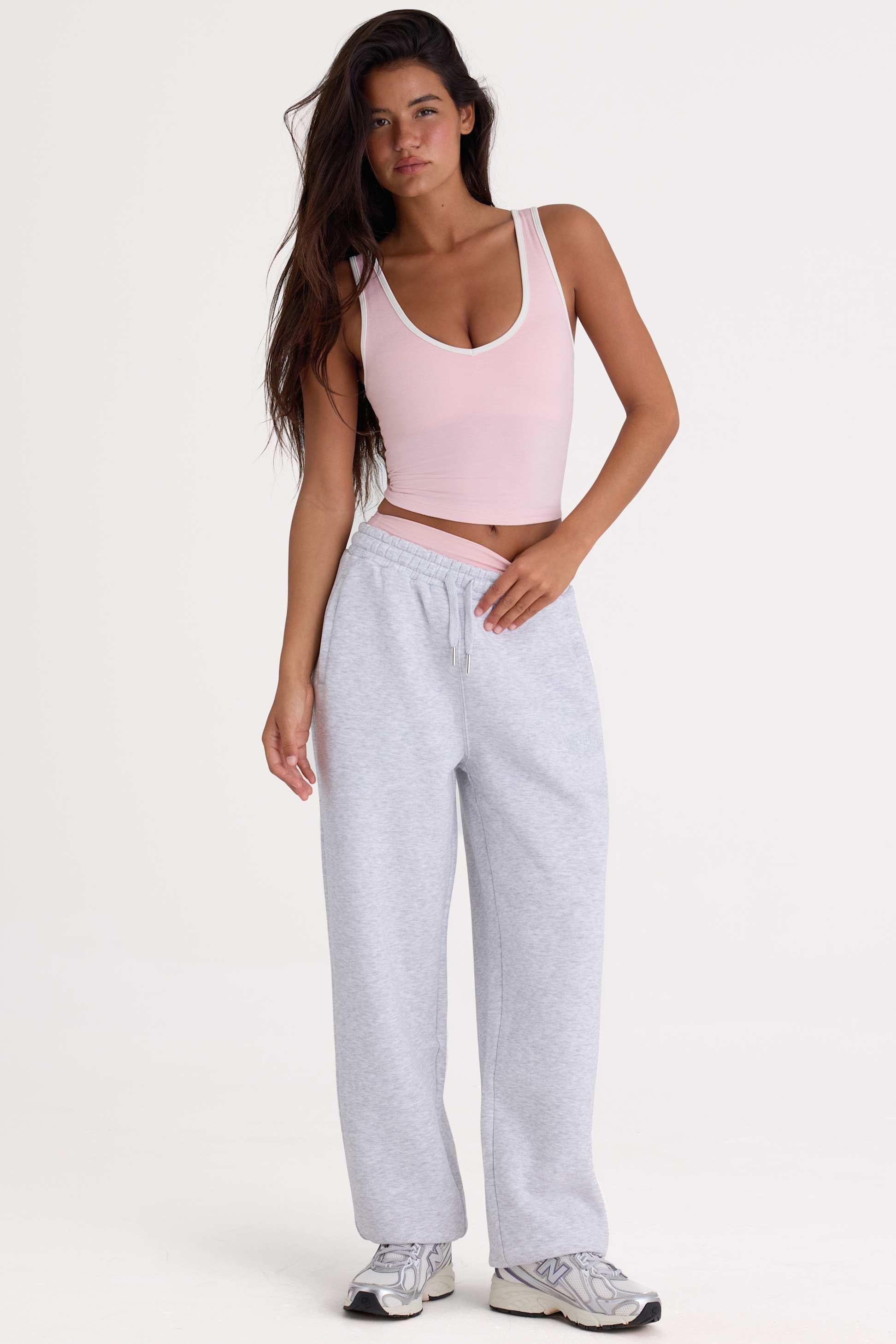 Brushed Cotton Jersey Mid-rise Relaxed Joggers In Grey Marl