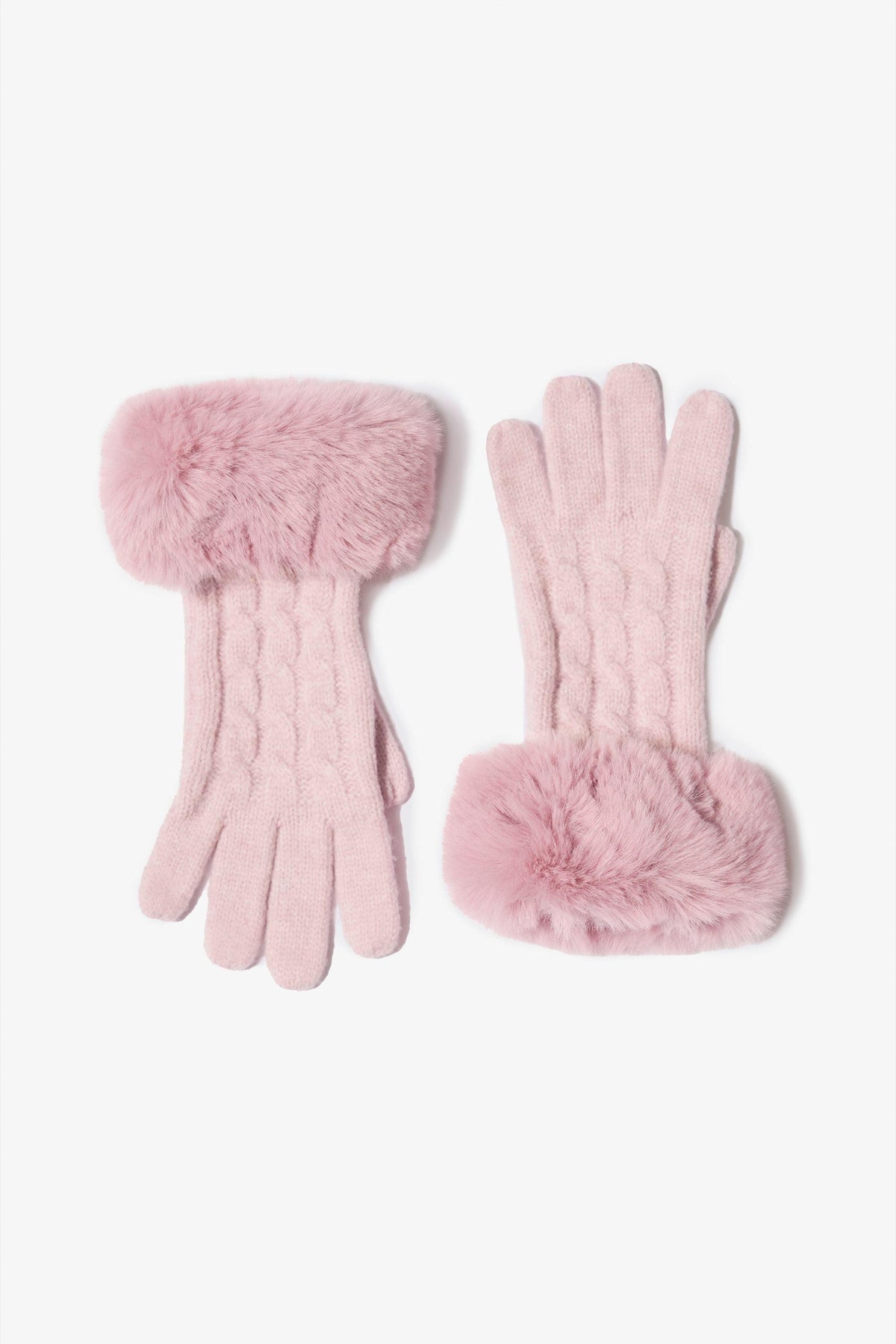 Knit Faux-fur Cuff Gloves In Powder Pink