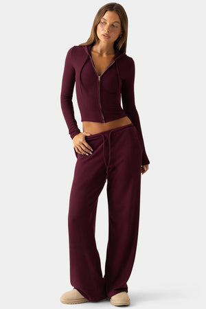 Ribbed Jersey Low-rise Trousers In Plum