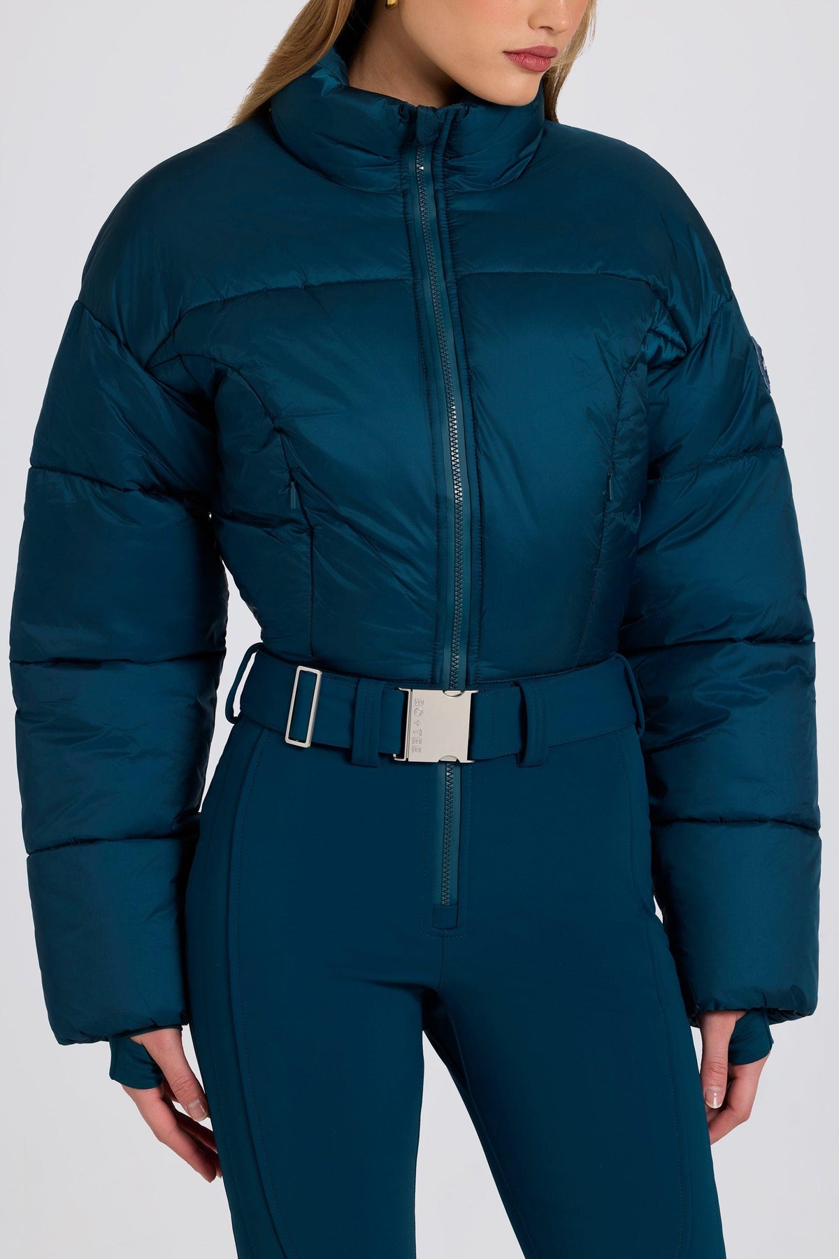 Waterproof Padded Belted Ski Suit In Teal