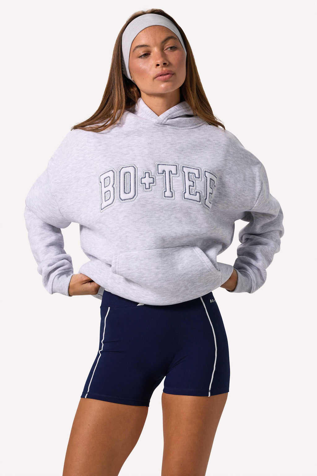 Embroidered Oversized Hoodie In Grey Marl