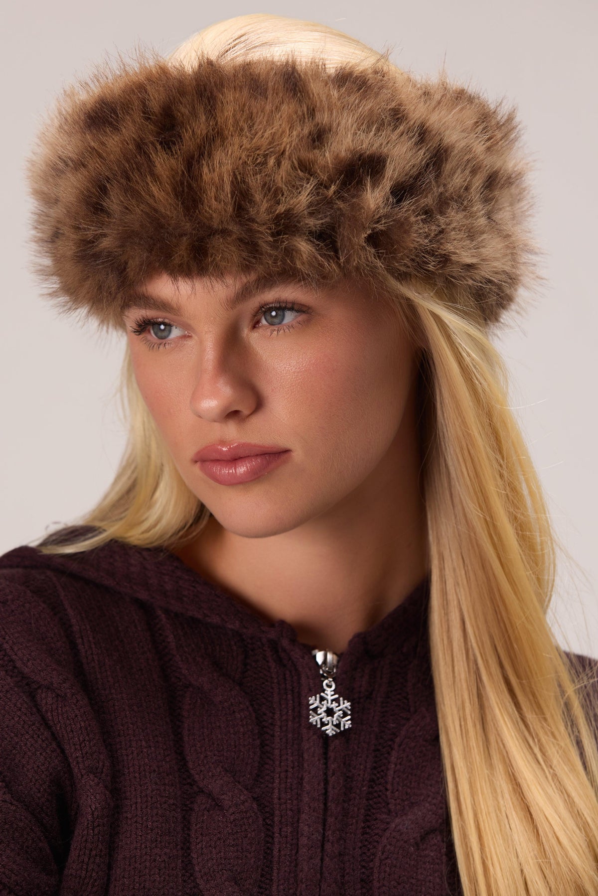 Faux Fur Headband In Brown Leopard