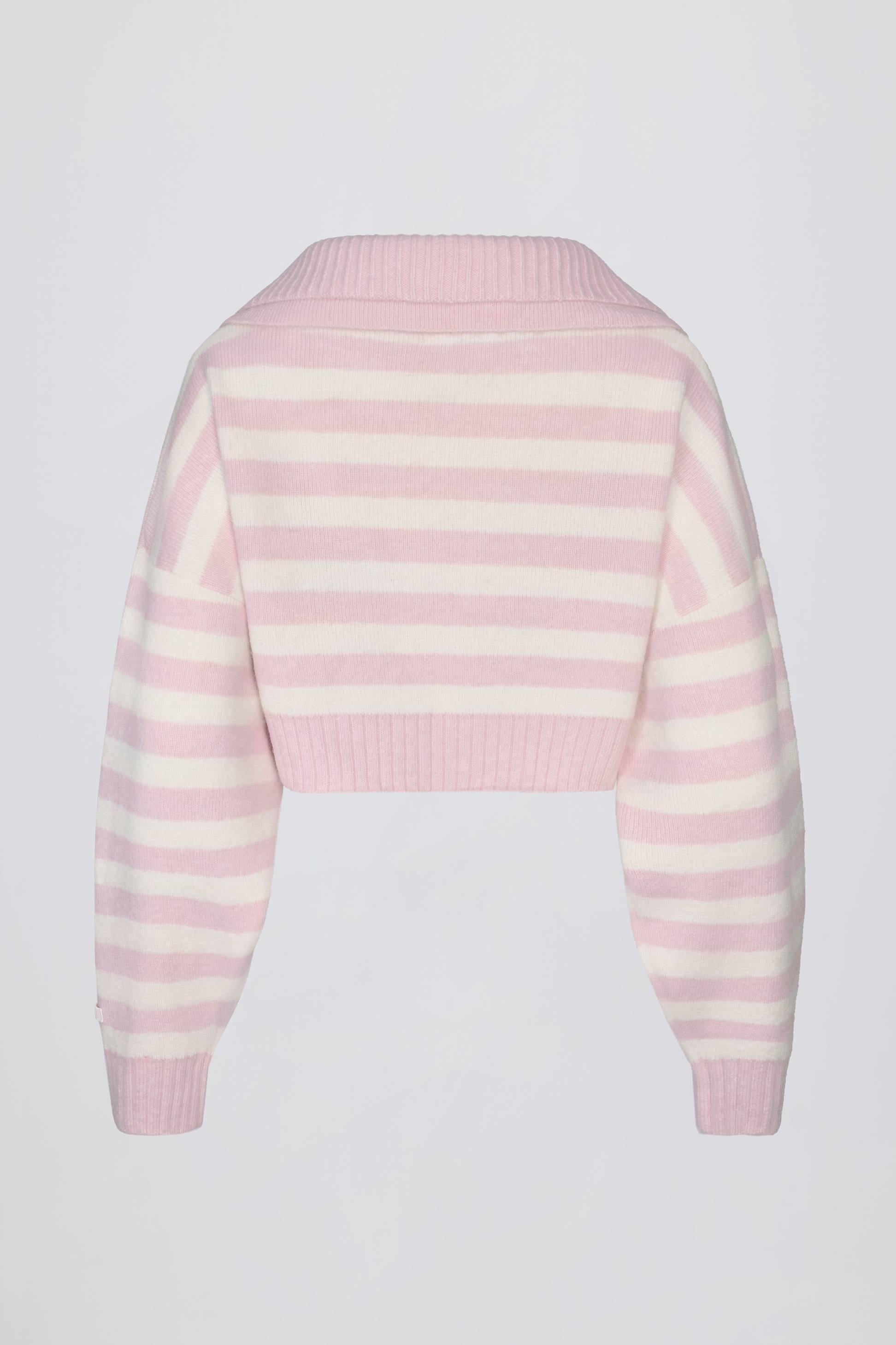 Soft Knit Layered Collar Cropped Jumper In Pink Stripe