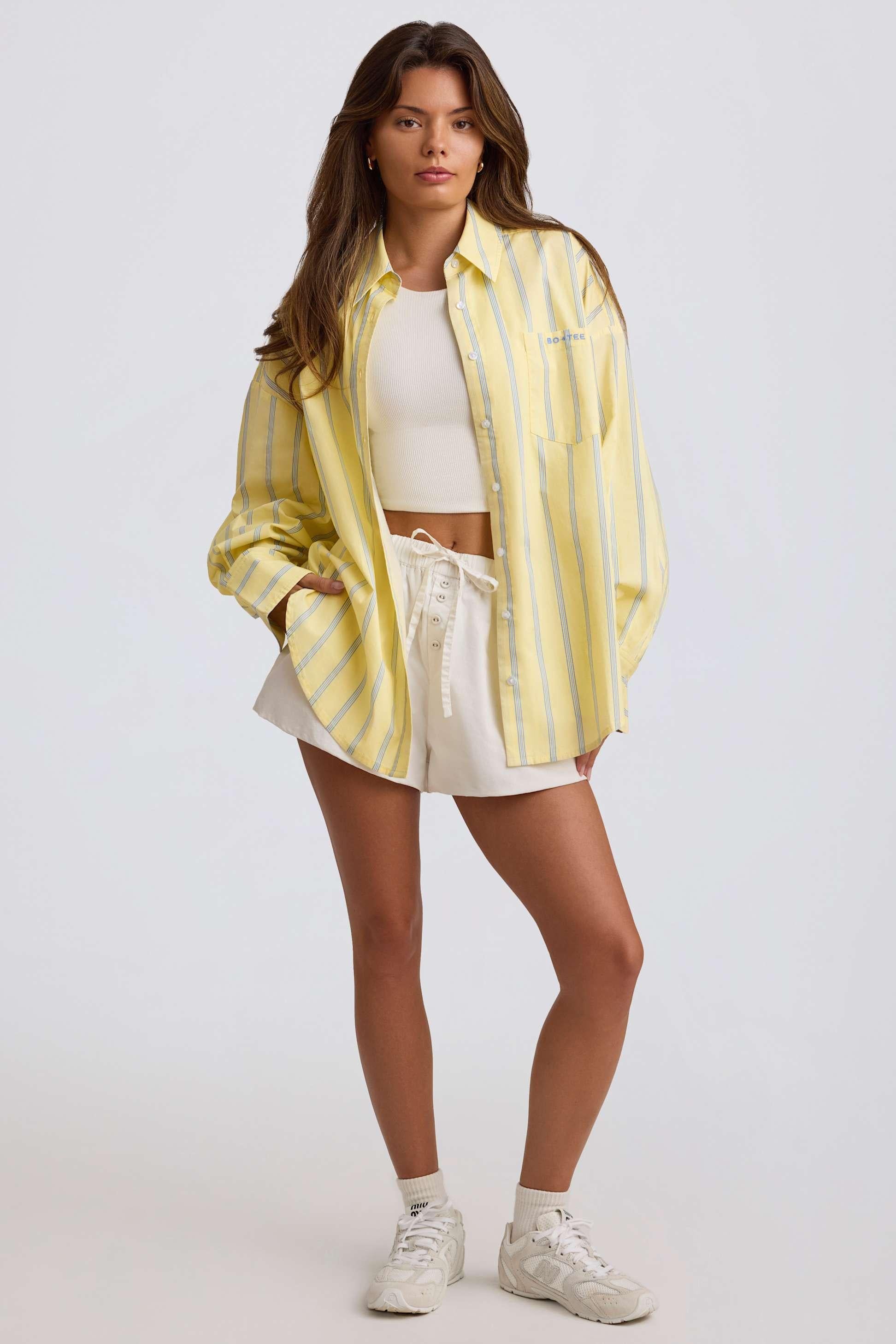 Cotton Poplin Stripe Oversized Shirt In Yellow Stripe
