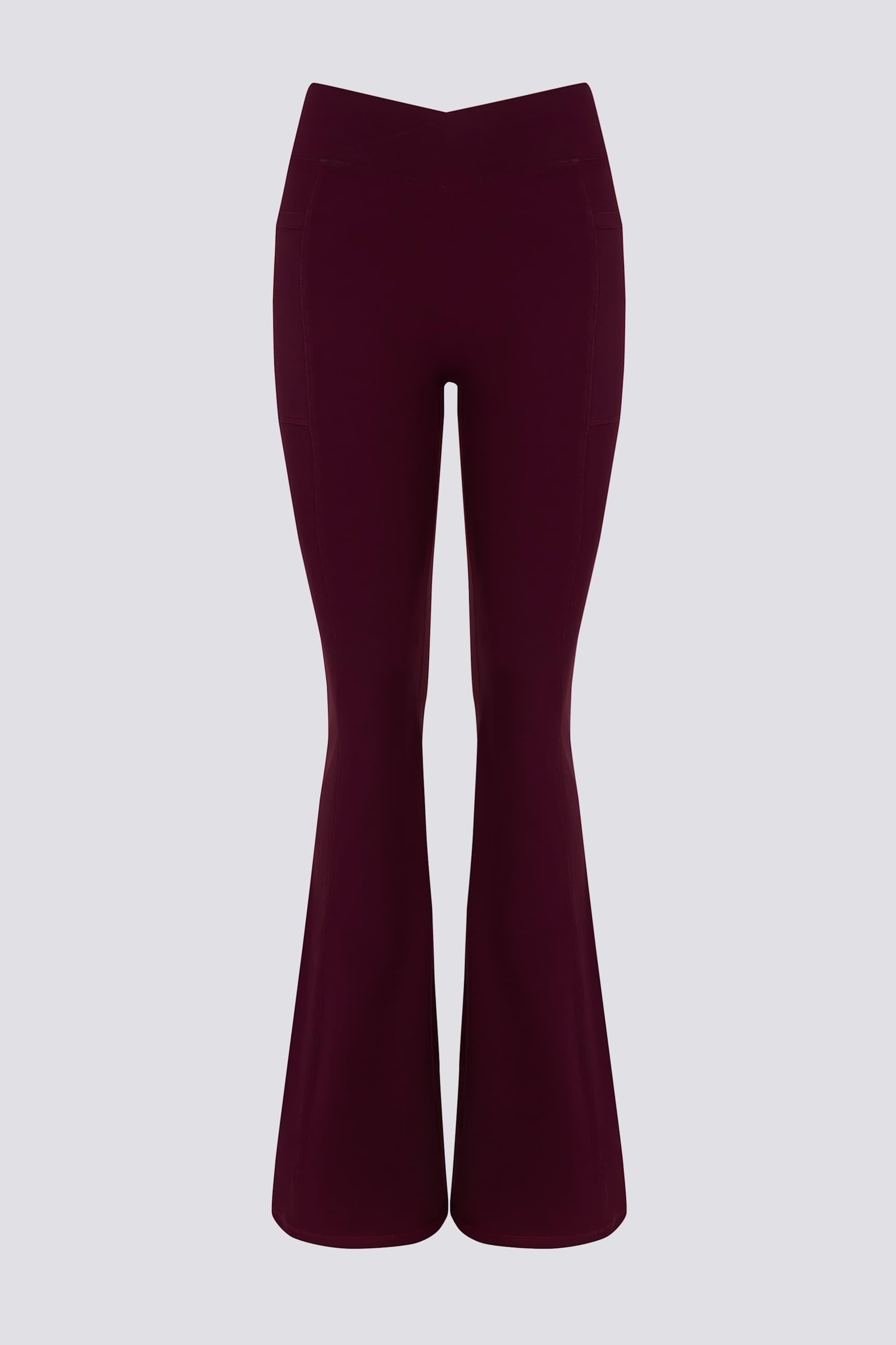 Soft Active V-waist Pocket Flared Leggings In Burgundy