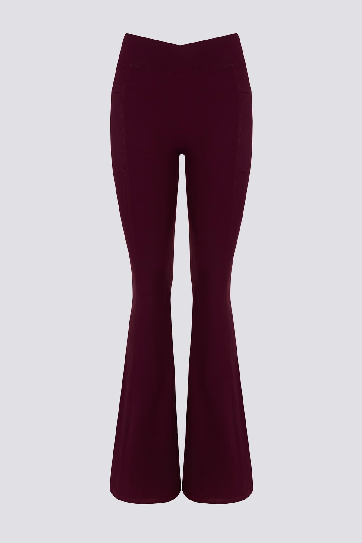 Soft Active V-waist Pocket Flared Leggings In Burgundy