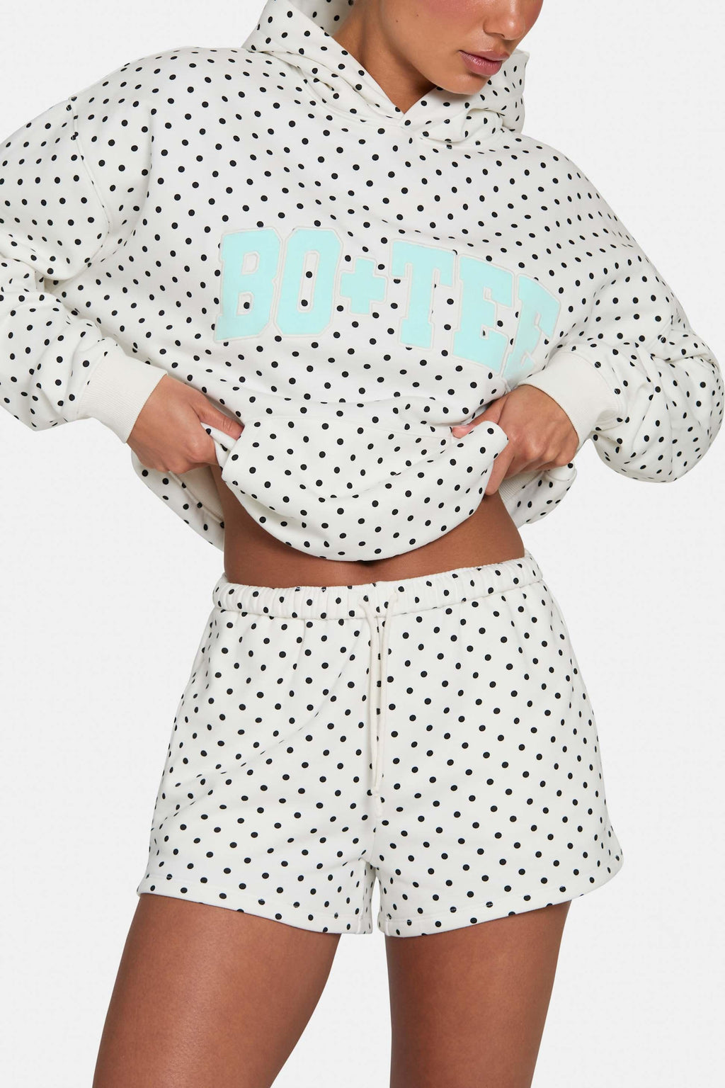 Oversized Applique Hoodie In Monochrome Polka Dot