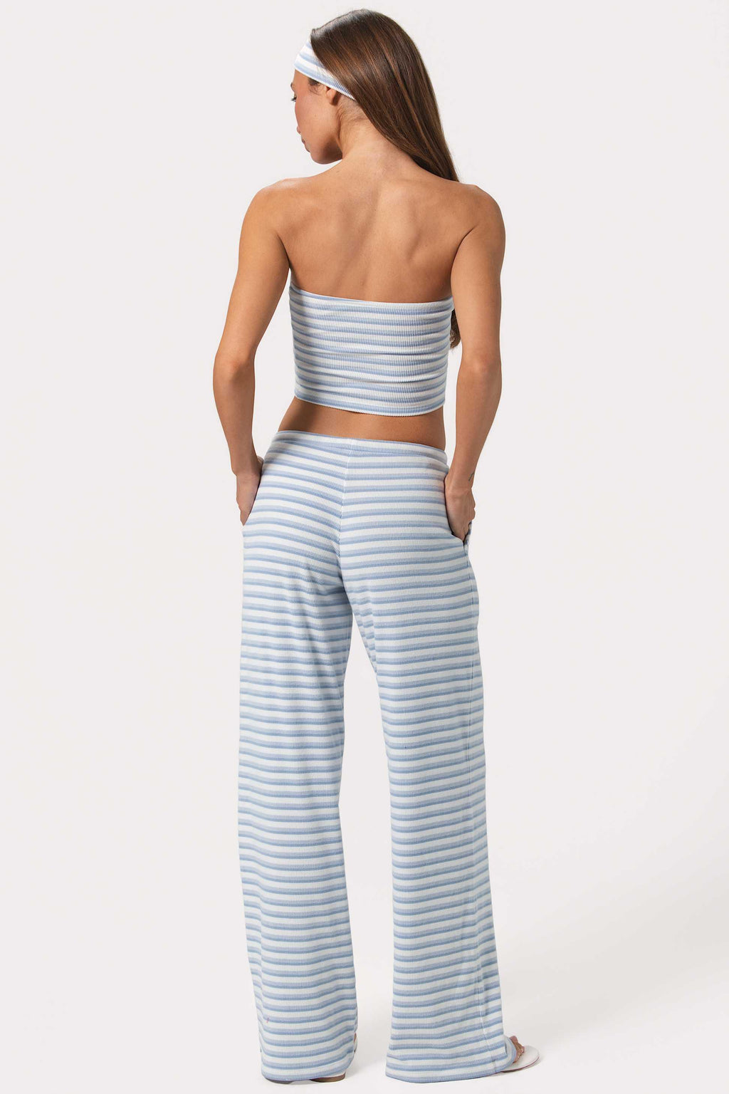 Ribbed Jersey Low-rise Trousers In Blue Stripe