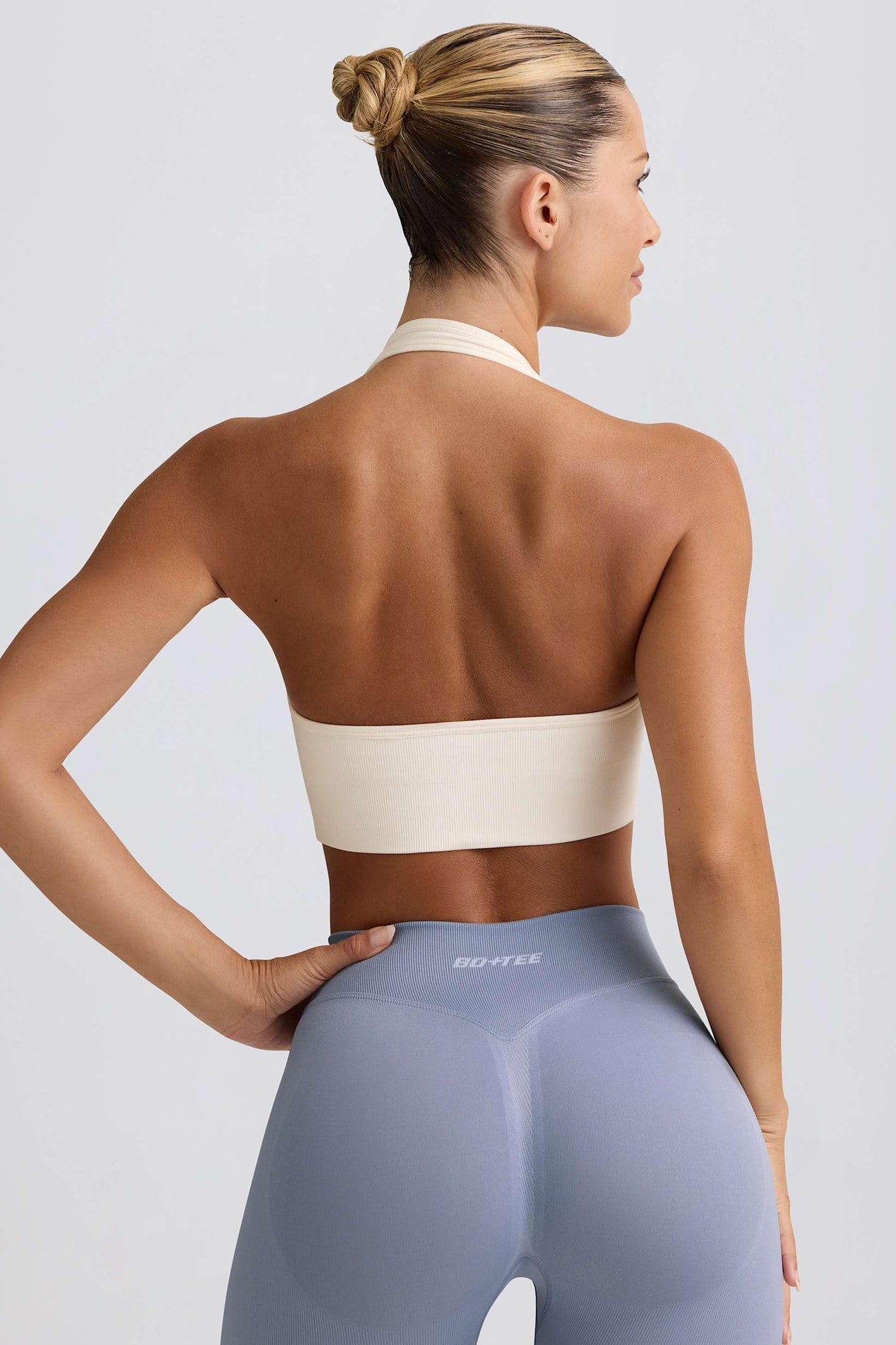 Define Luxe Halterneck Sports Bra In White