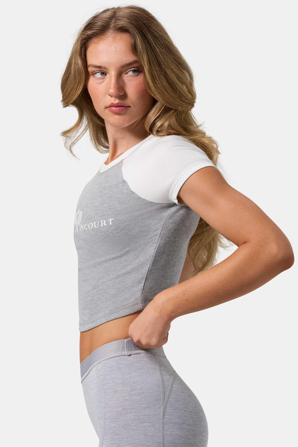 Graphic-print Cropped T-shirt In Grey Marl