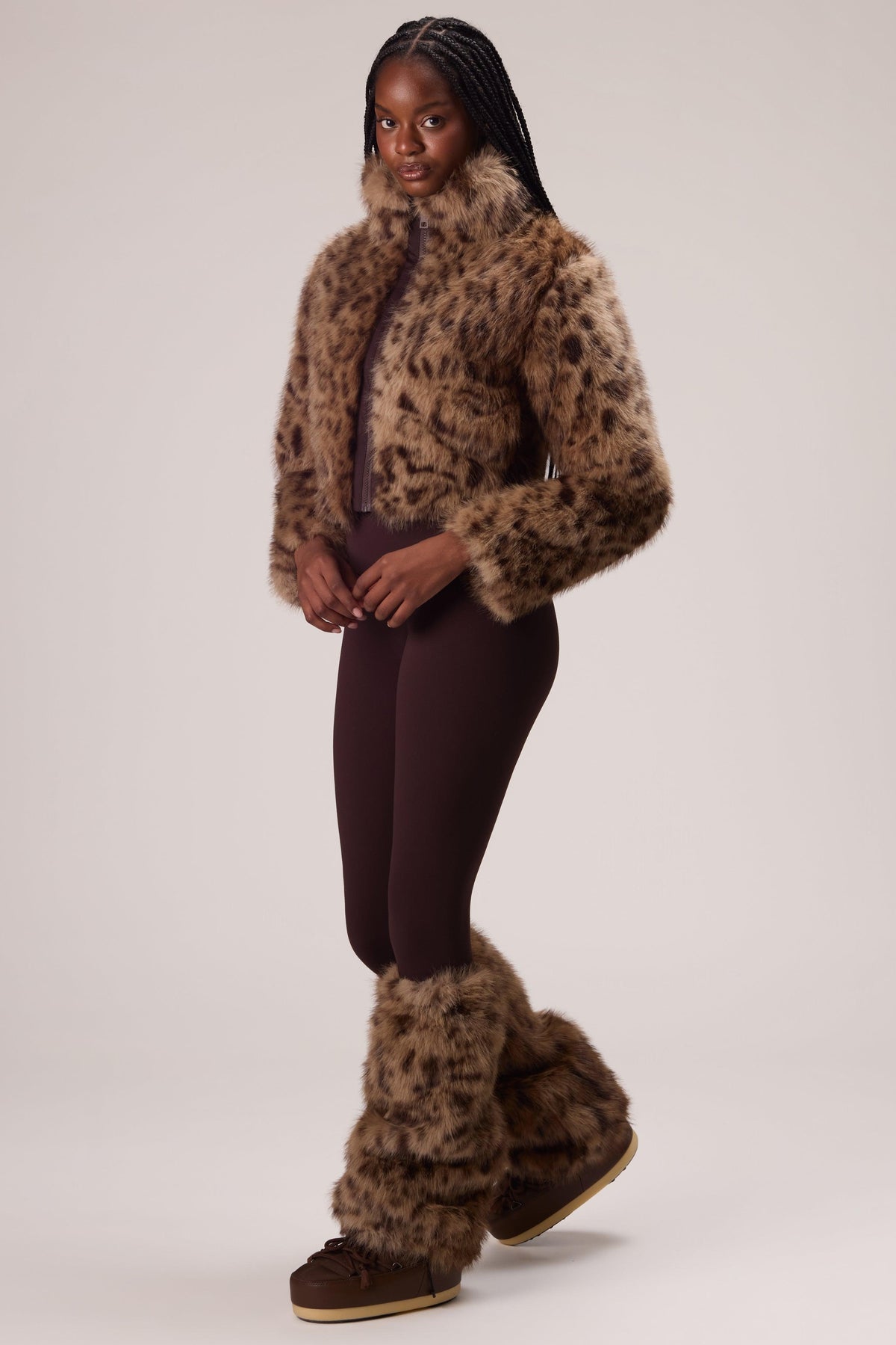 Faux Fur Boot Covers In Brown Leopard