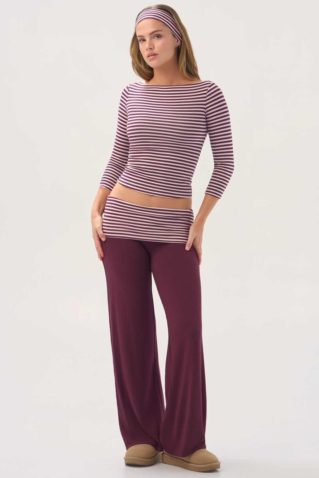 Buttercloud™ 3/4 Sleeve Top In Plum Stripe