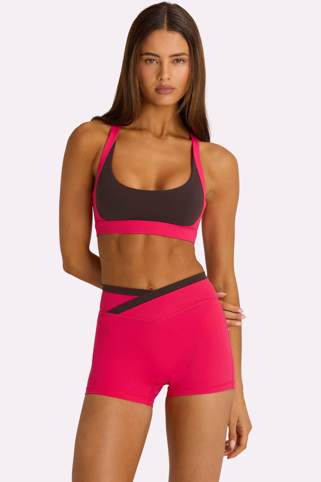 Soft Active Wrap Waist Shorts In Hot Pink