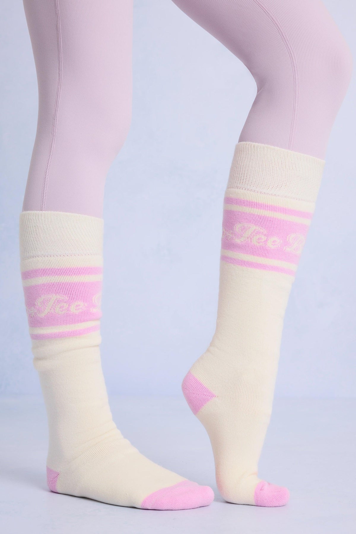 Cotton Knee-high Ski Socks In Powder Pink
