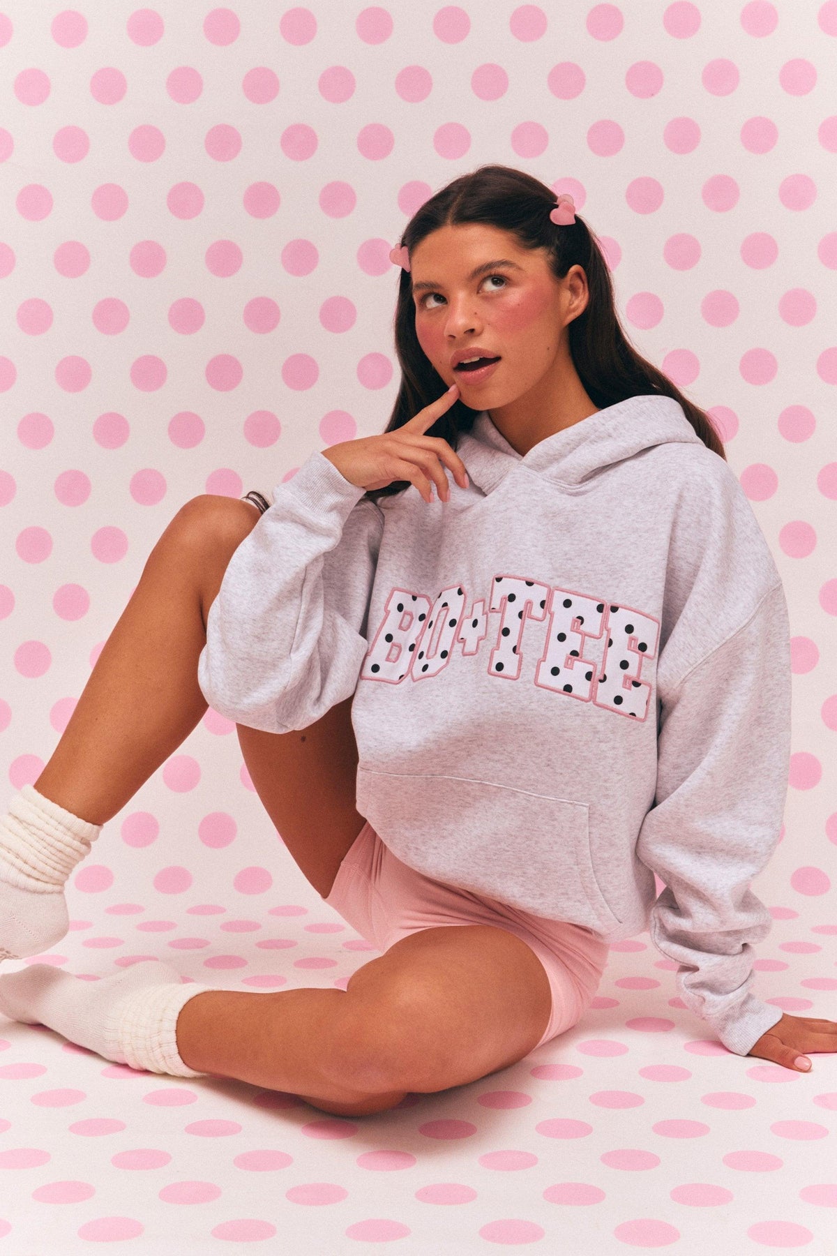 Oversized Appliqué Hoodie In Grey Marl