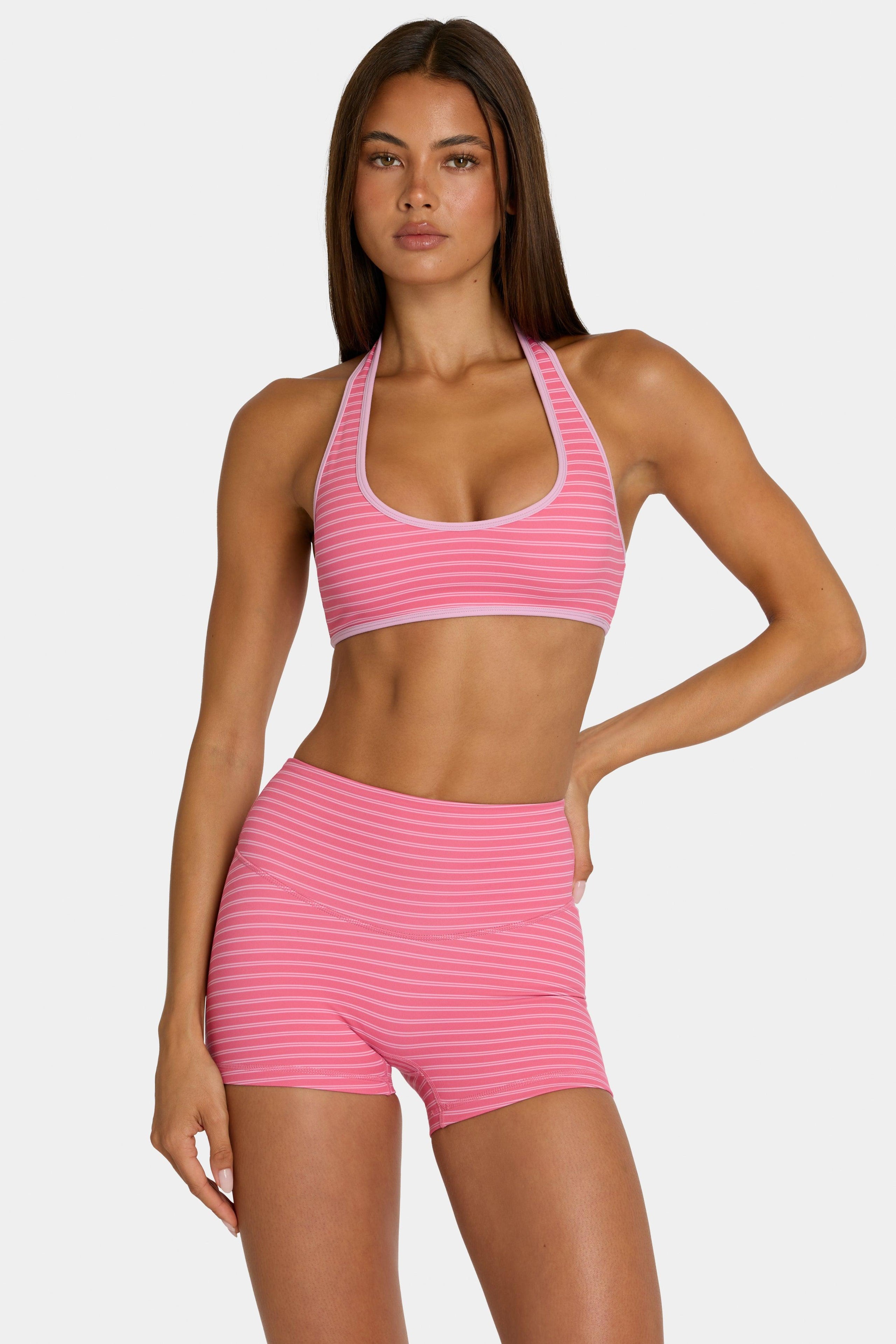 Soft Active Reversible Sports Bra In Pink Stripe