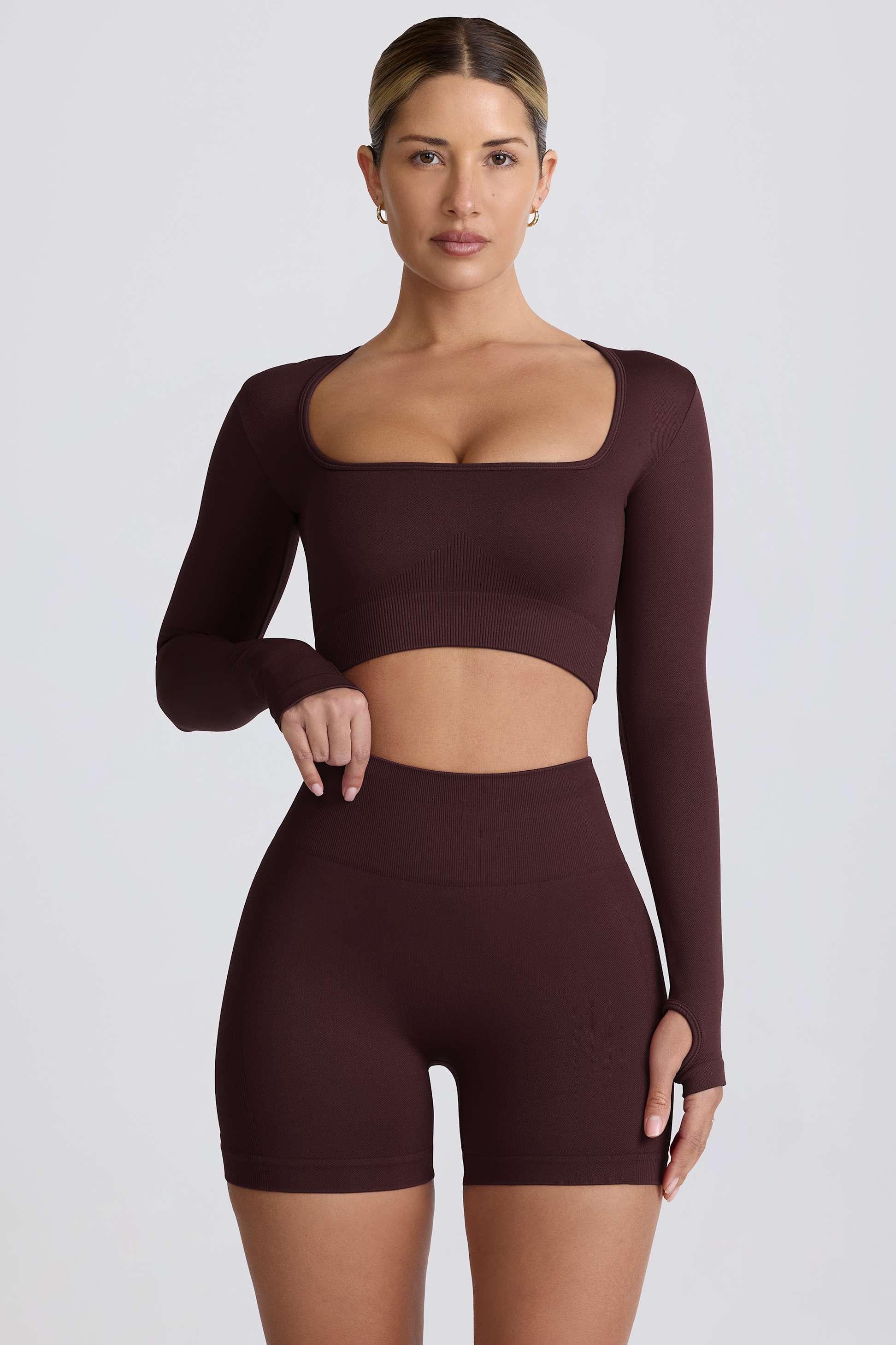 Super Sculpt Seamless Long-sleeve Crop Top In Chocolate
