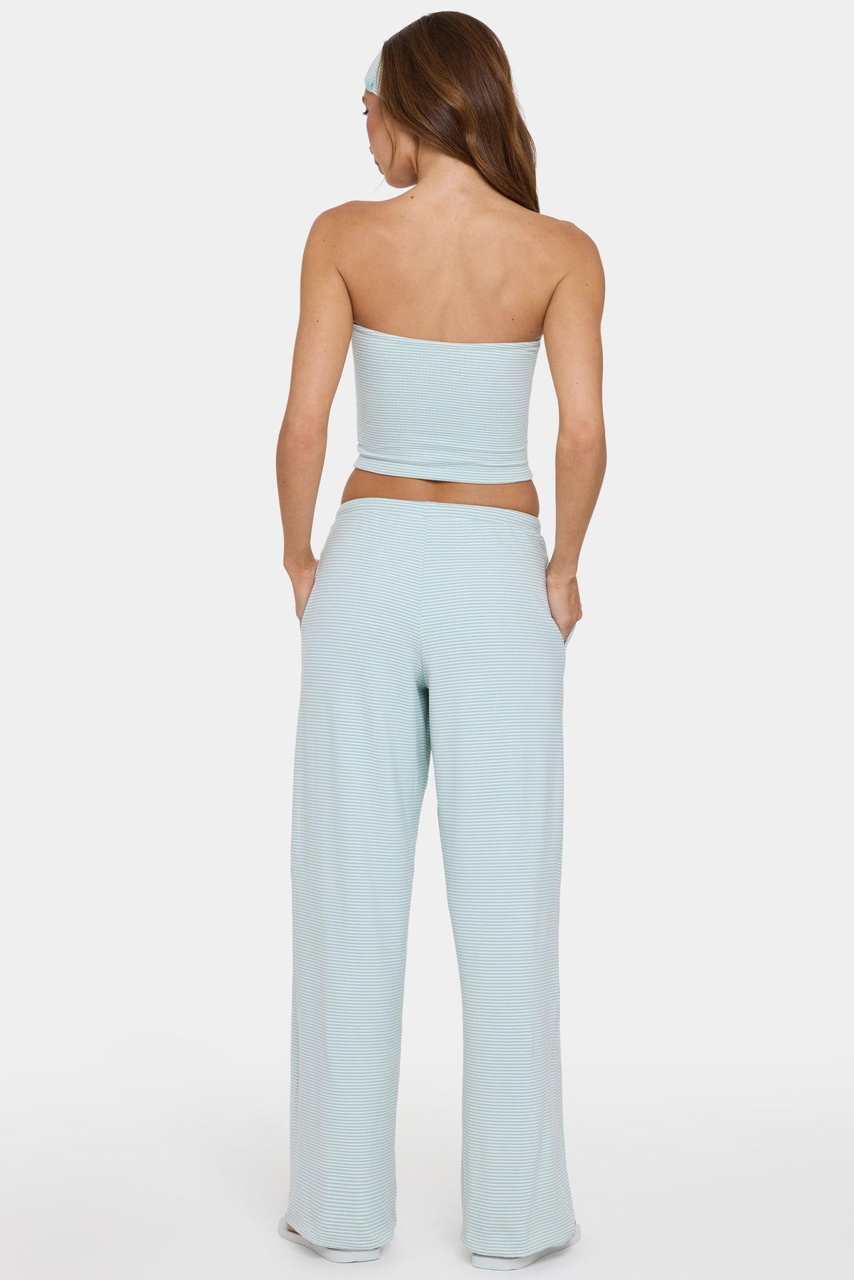 Ribbed Jersey Low-rise Trousers In Mint Stripe