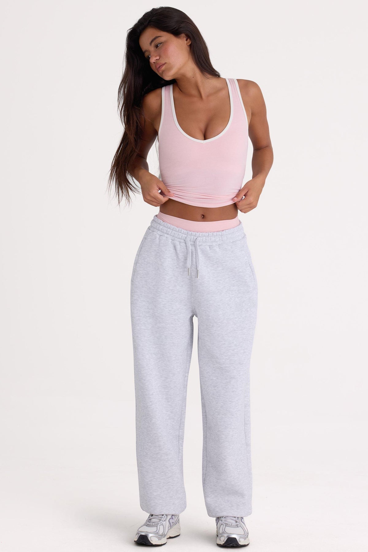Brushed Cotton Jersey Mid-rise Relaxed Joggers In Grey Marl