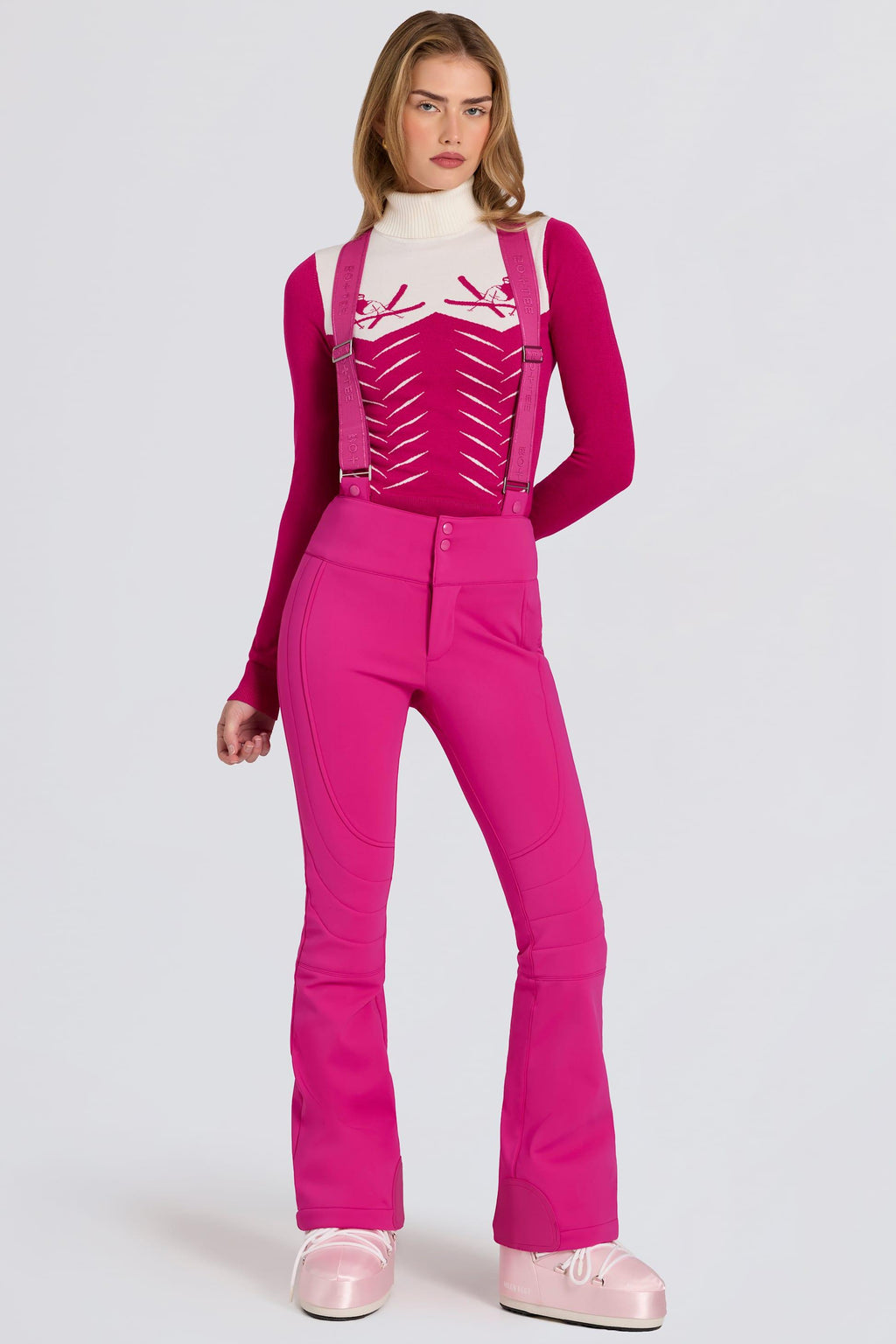 Waterproof High-rise Salopettes With Suspenders In Magenta Pink