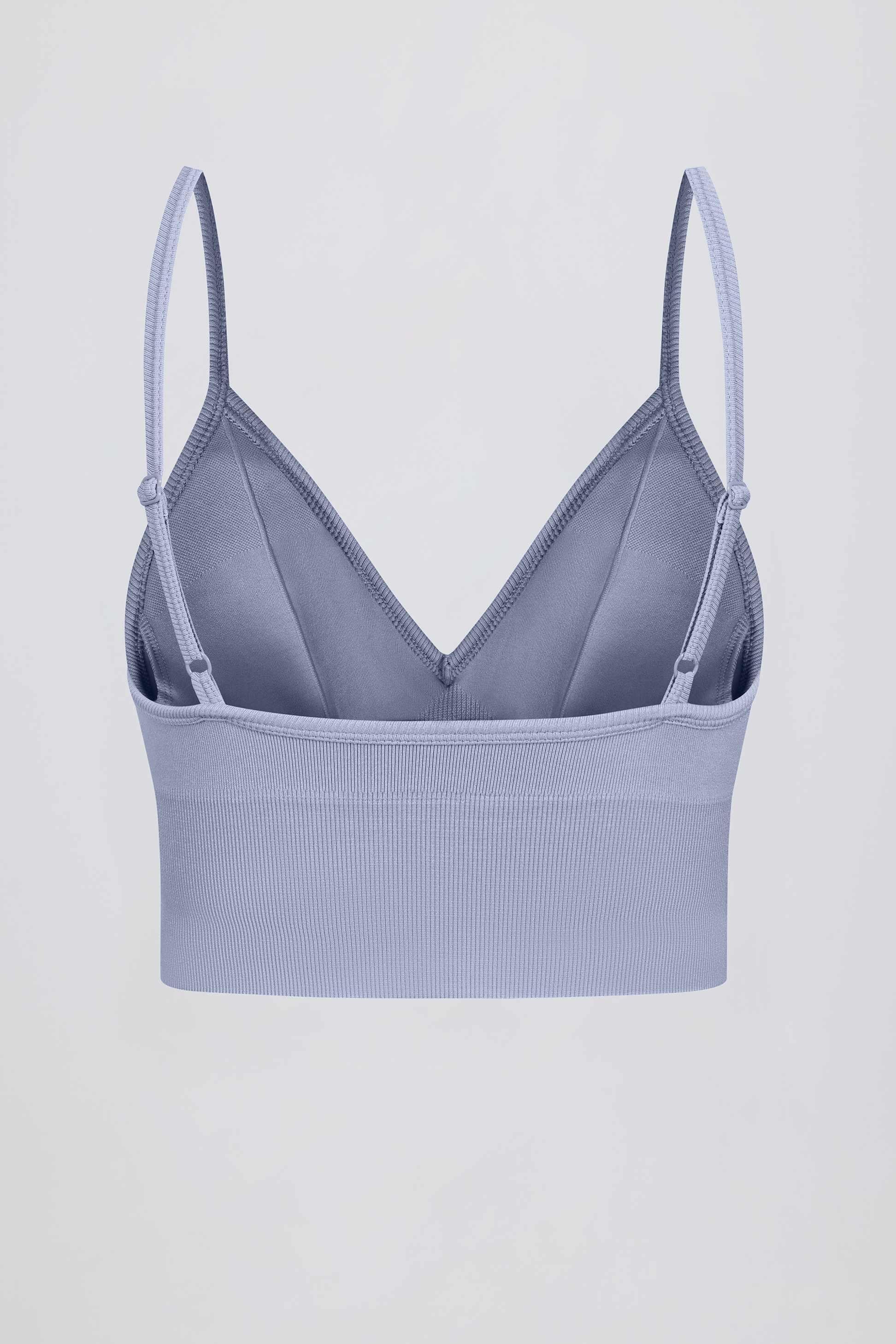 Define Luxe V-neck Sports Bra In Blue Grey