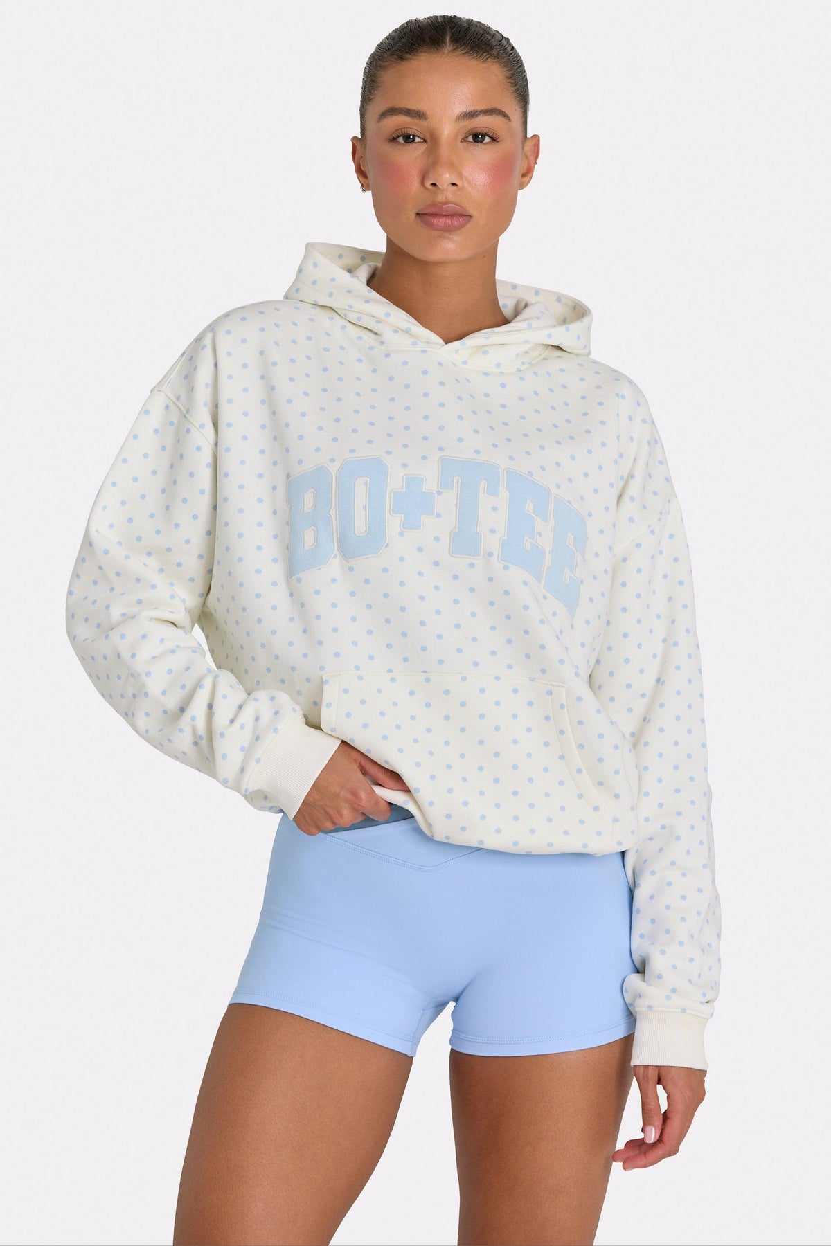 Oversized Applique Hoodie In Coconut Polka Dot