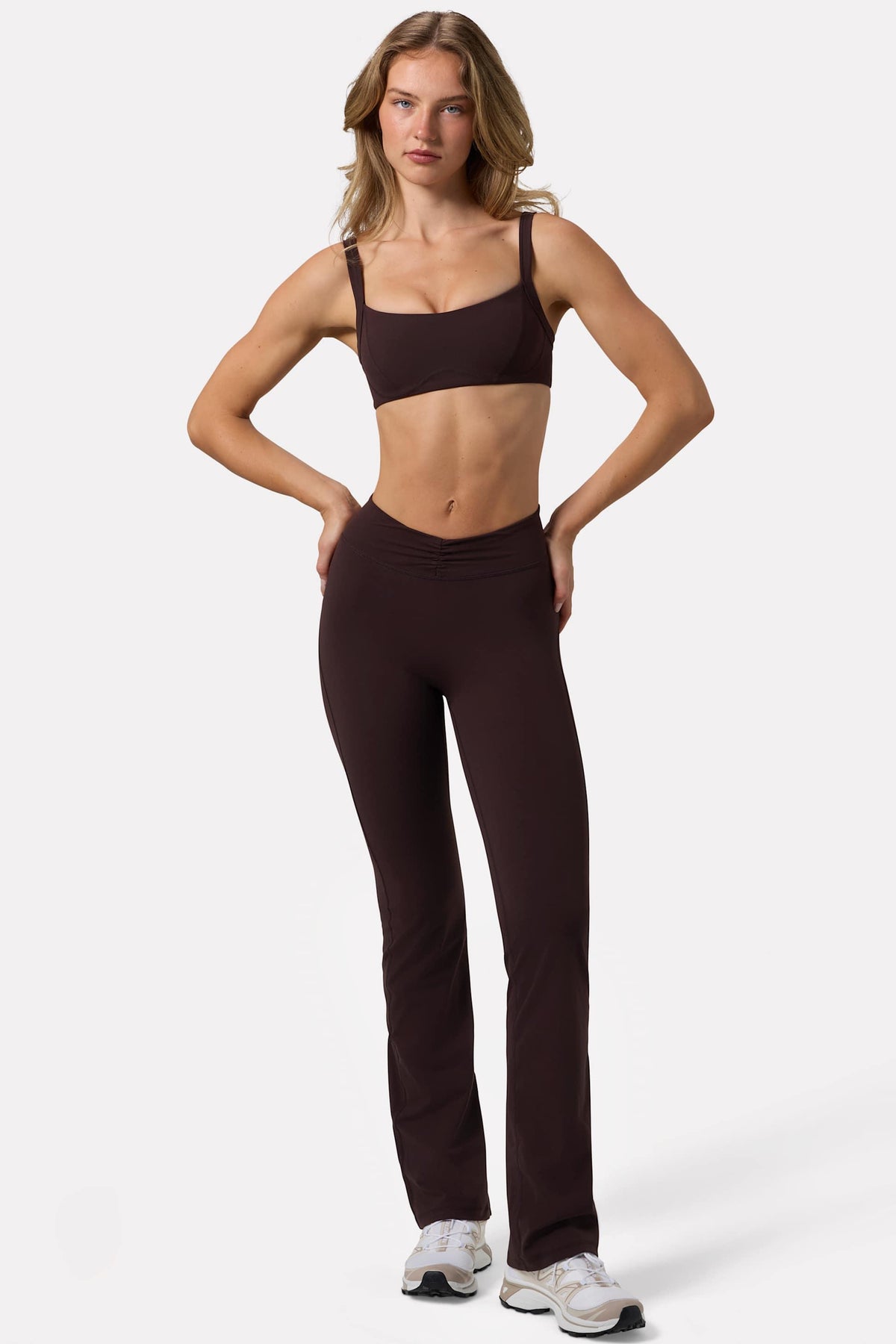 Soft Active Ruched Flared Trousers In Espresso