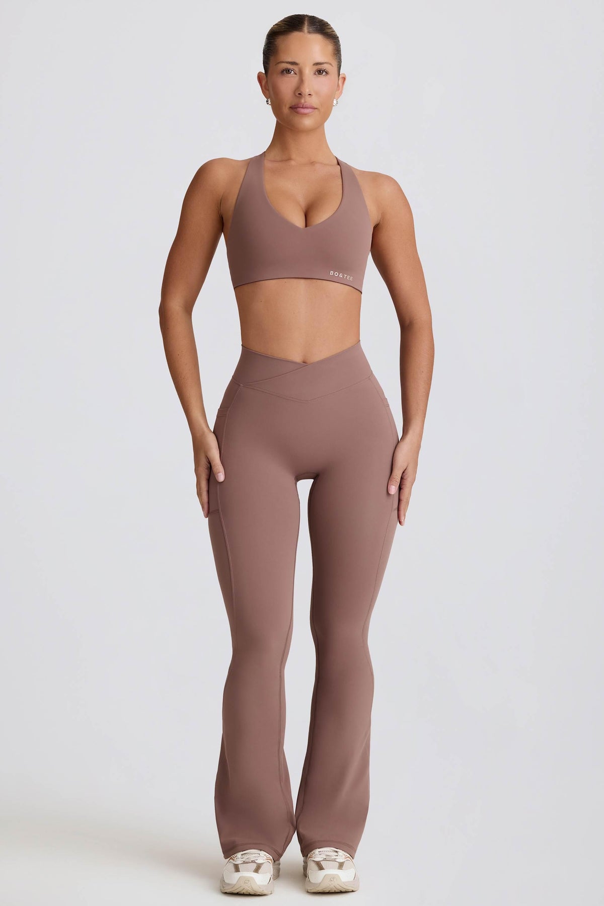 Soft Active V-waist Pocket Flared Leggings In Mocha