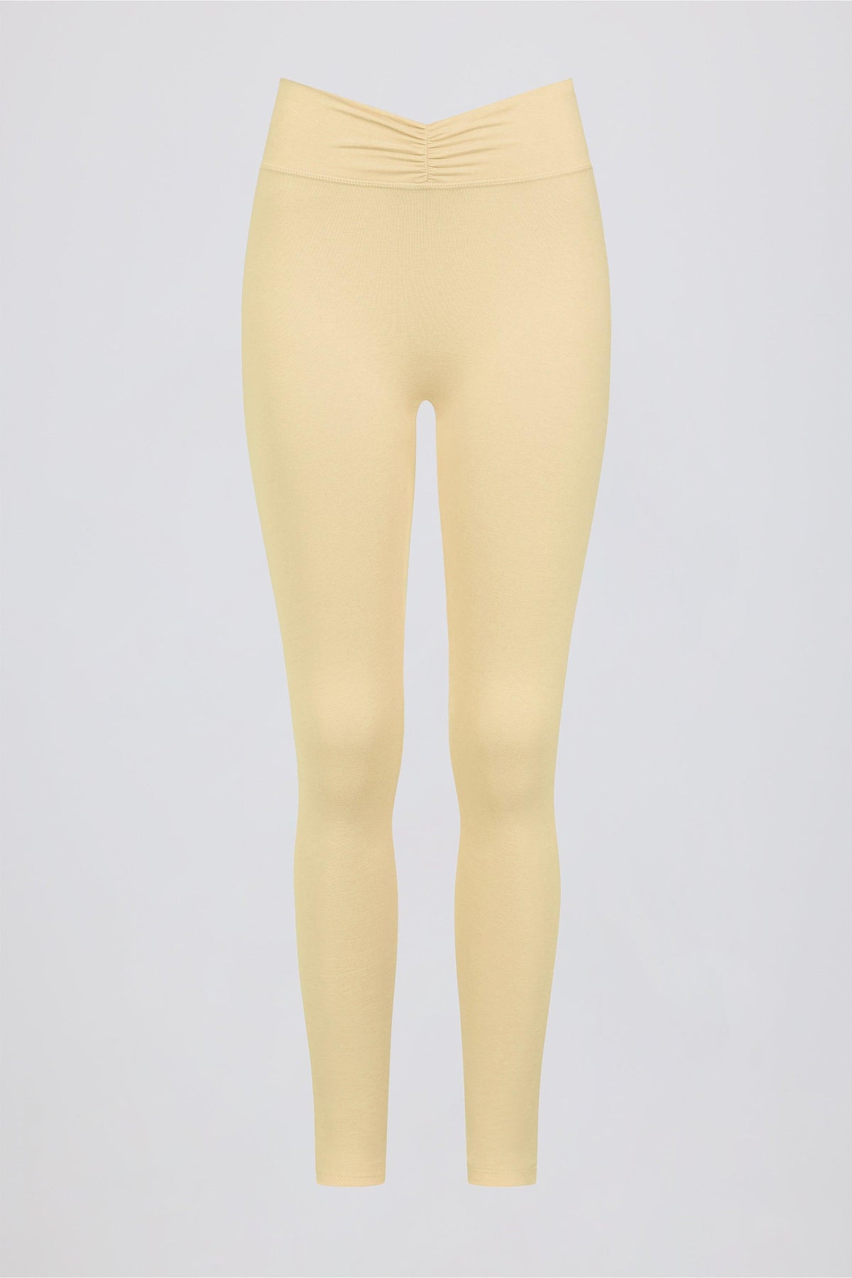 Brushed Jersey Ruched Mid-rise Leggings In Lemon Marl