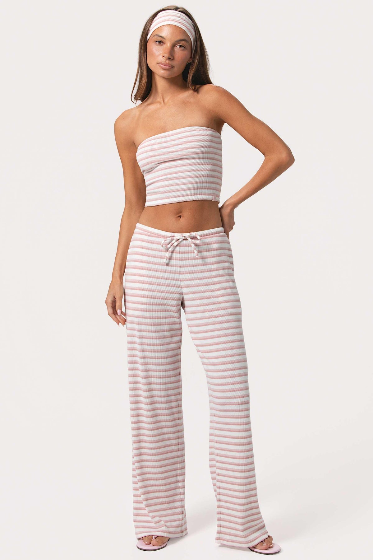 Ribbed Jersey Bandeau Top In Pink Stripe