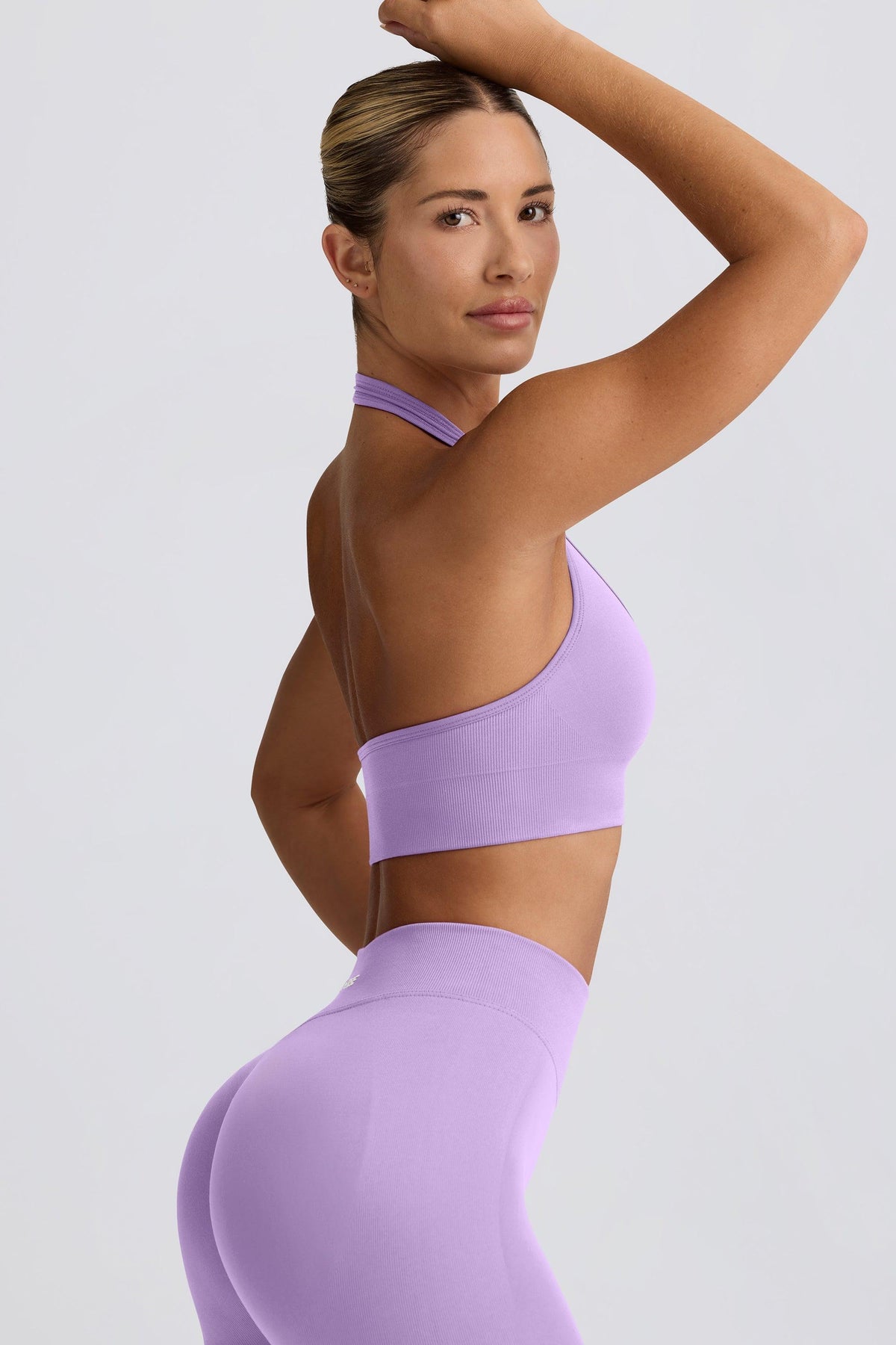 Define Luxe Halterneck Sports Bra In Lilac