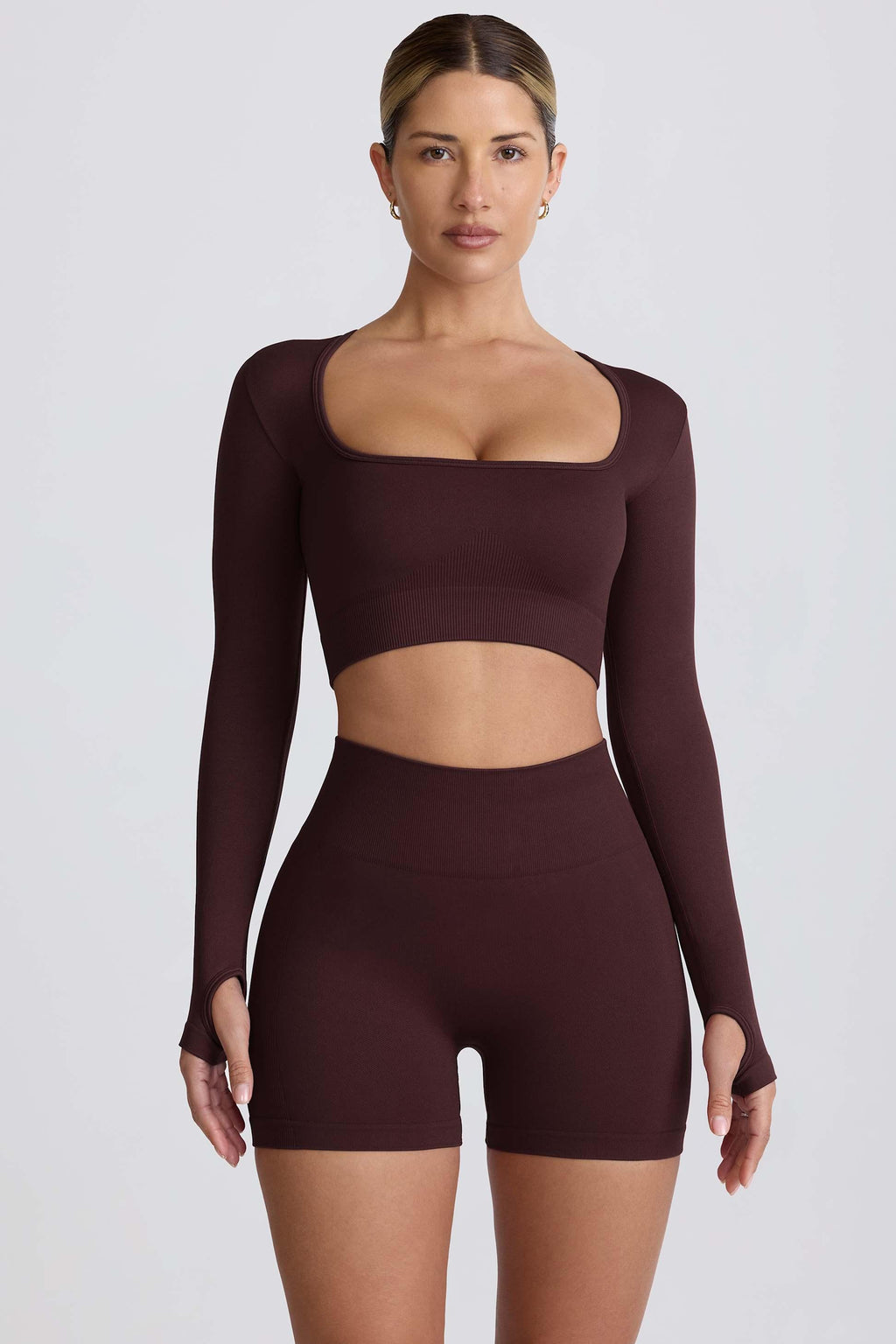 Super Sculpt Seamless Long-sleeve Crop Top In Chocolate
