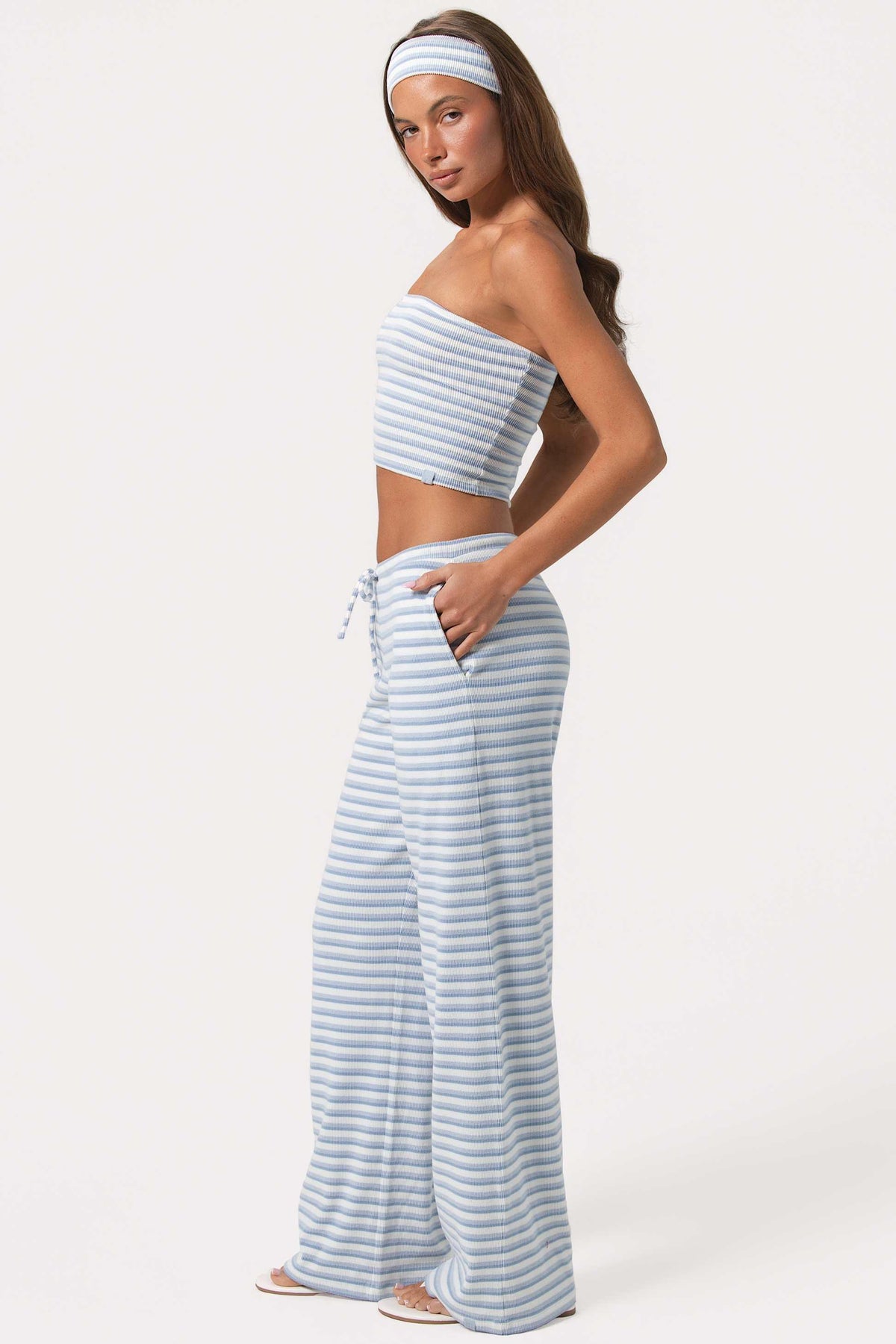 Ribbed Jersey Low-rise Trousers In Blue Stripe