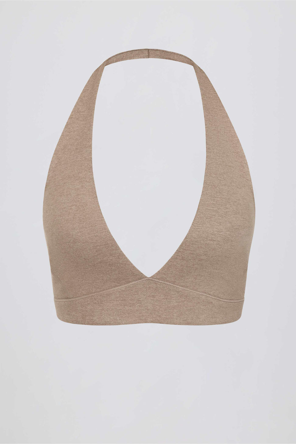 Brushed Jersey V-neck Sports Bra In Mocha Marl