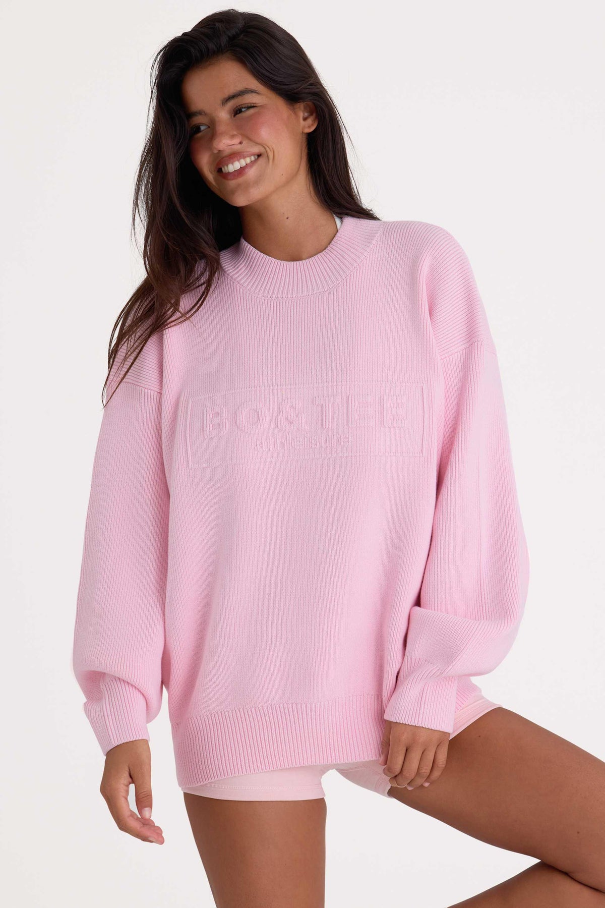 Ribbed-knit Oversized Jumper In Pale Pink