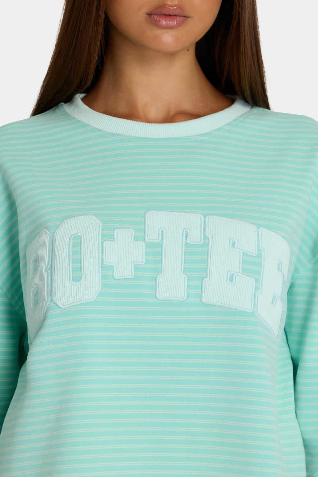 Brushed Jersey Crewneck Sweatshirt In Aqua Stripe