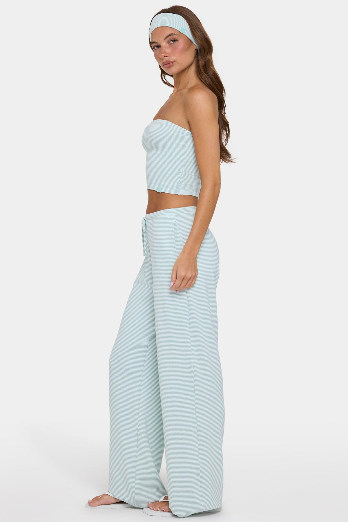 Ribbed Jersey Low-rise Trousers In Mint Stripe