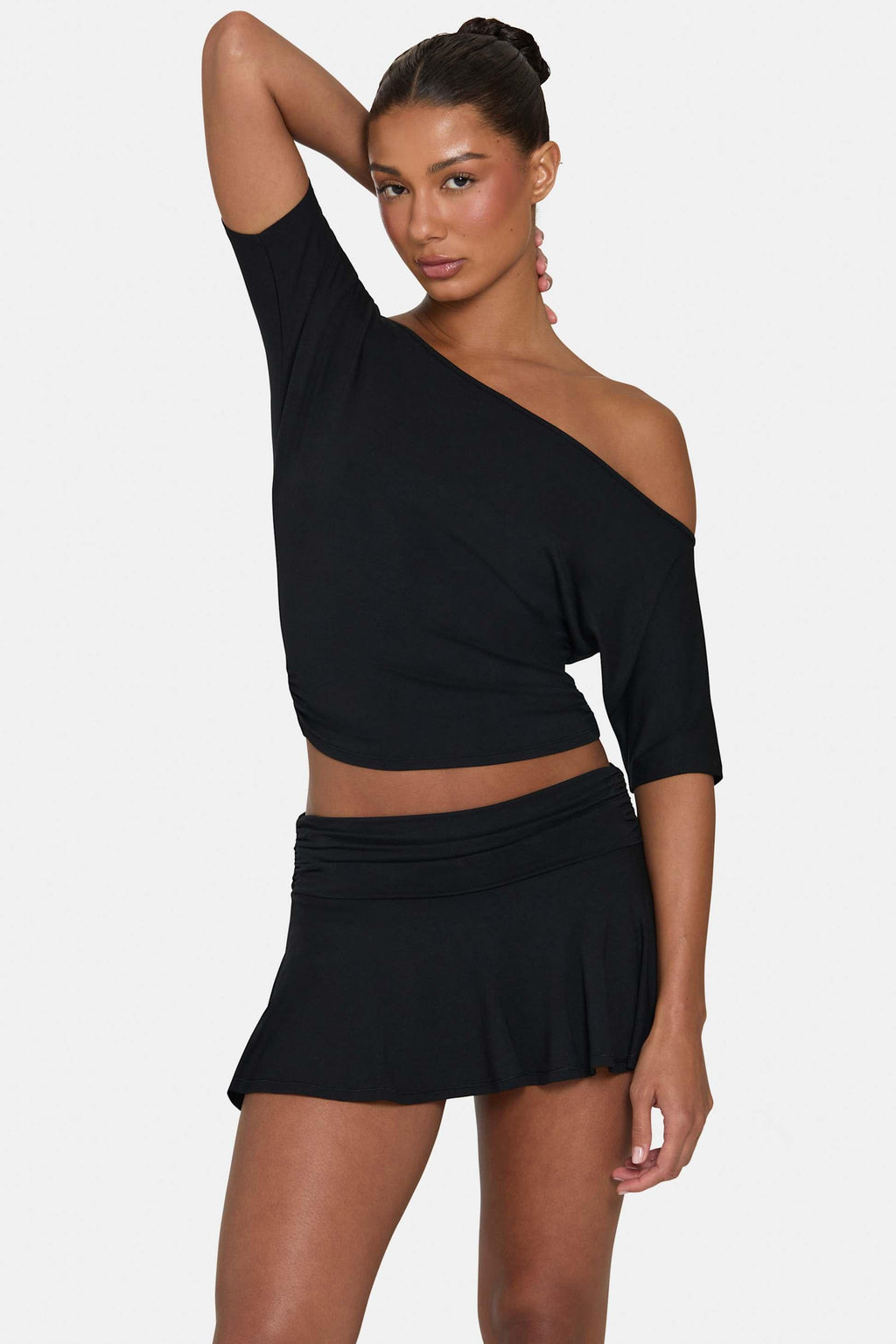 Buttercloud™ Slouchy Off-shoulder Top In Black
