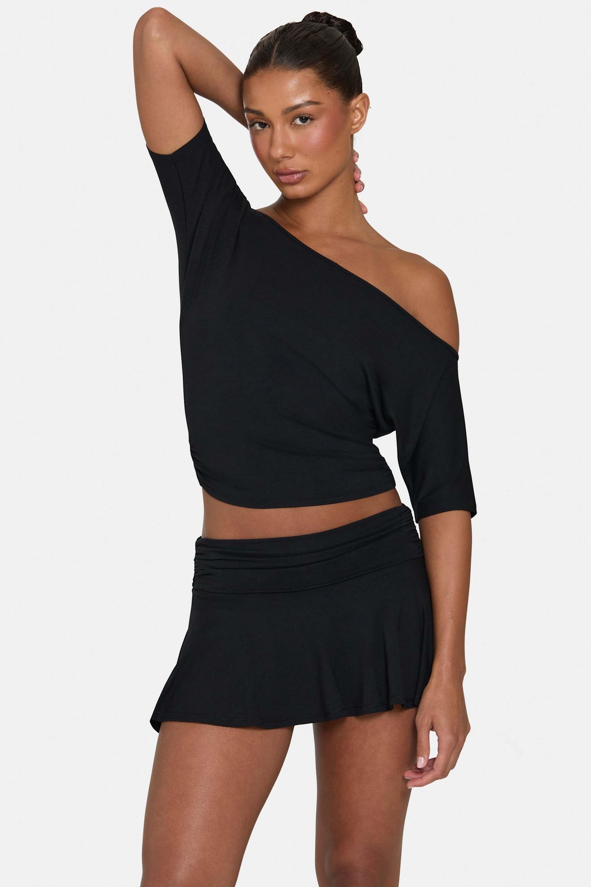 Buttercloud™ Slouchy Off-shoulder Top In Black