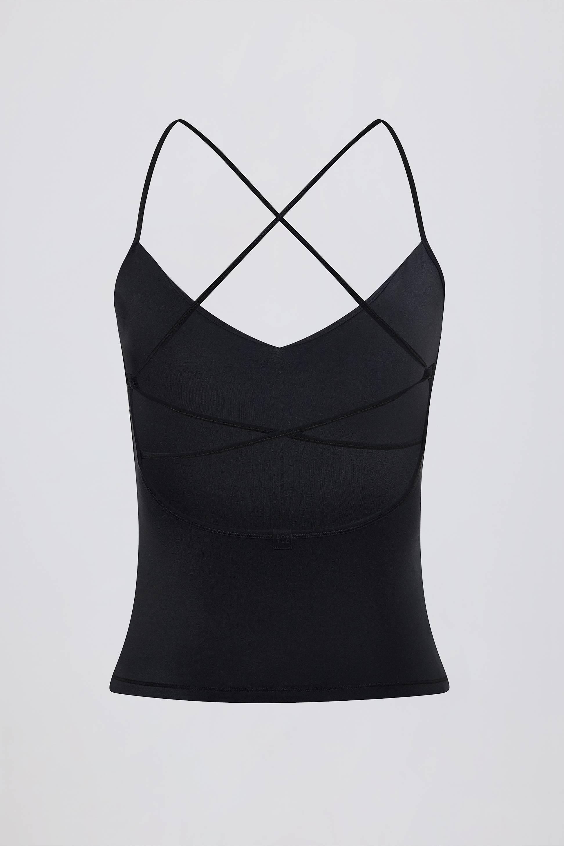Cross-back Tank Top In Black