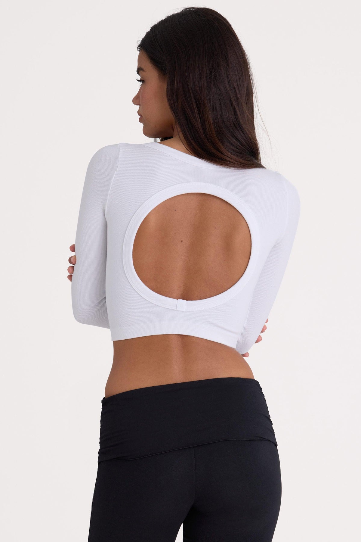 Seamless Soft Rib Cut-out Crop Top In White